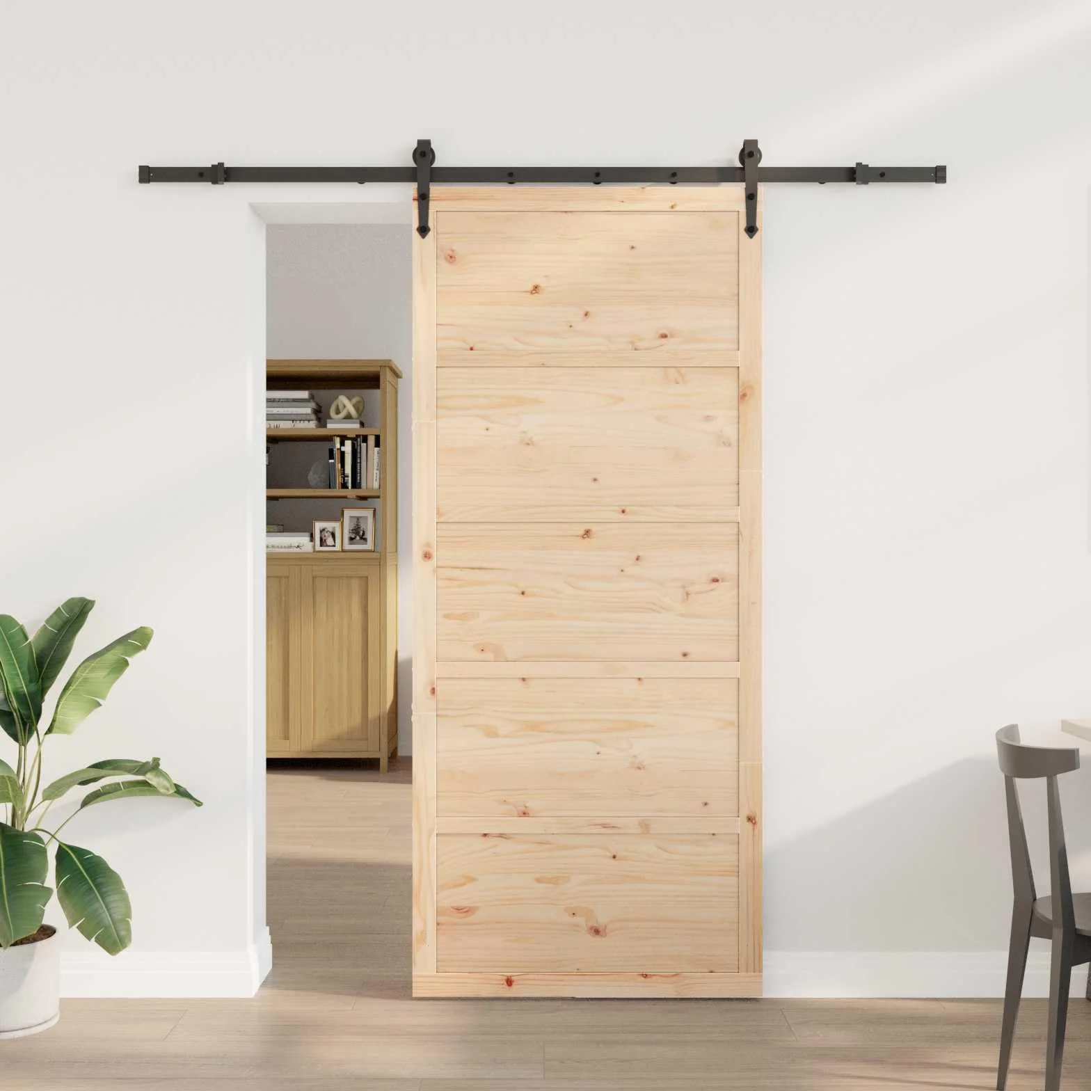 vidaXL Porta scorrevole Naturale 90 x 208 cm Legno Massello di Pino, Soggiorno, Porta Scorrevole Moderna, Divider in Legno, Binario Regolabile, Ingresso in Pino Salvaspazio