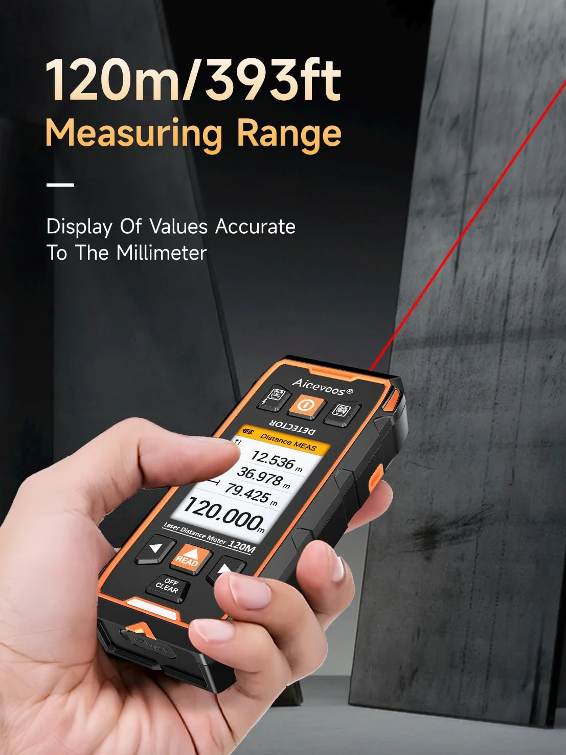 Rilevatore,120m Metro Laser 2 In 1, Scanner da Parete, Misuratore Laser, Rilevatore Tubi Metallici con Display LCD per Rilevare Metallo, Legno, Cavi Nel Muro e Magnetico O Non Magnetico