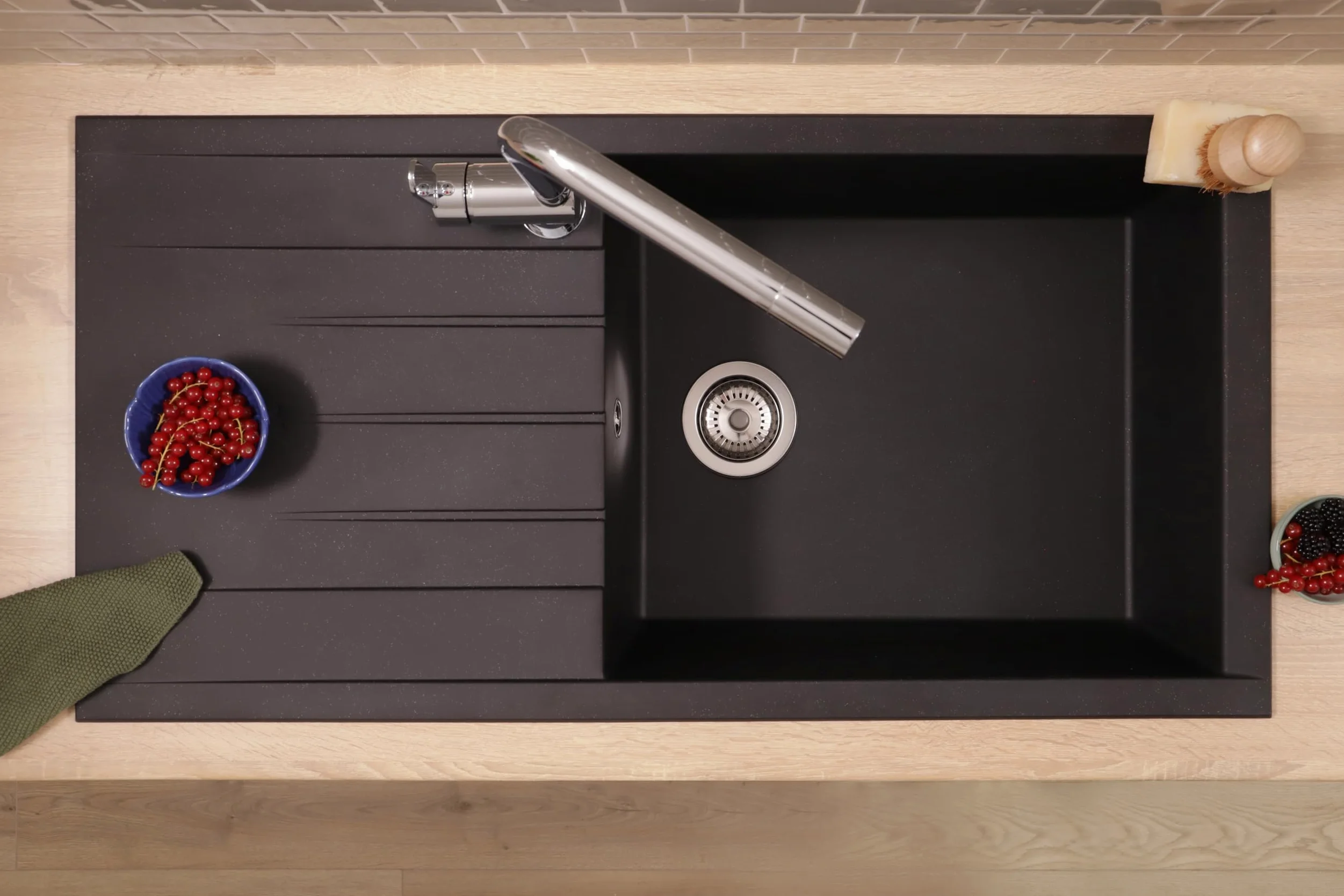 Respekta Houston Lavello in Mineralite nero/Lavello da incasso a 1 vasca da 100 x 50 cm/Lavello adatto a mobili sottolavello a partire da 60 cm di larghezza / HOUSTON100X501BS