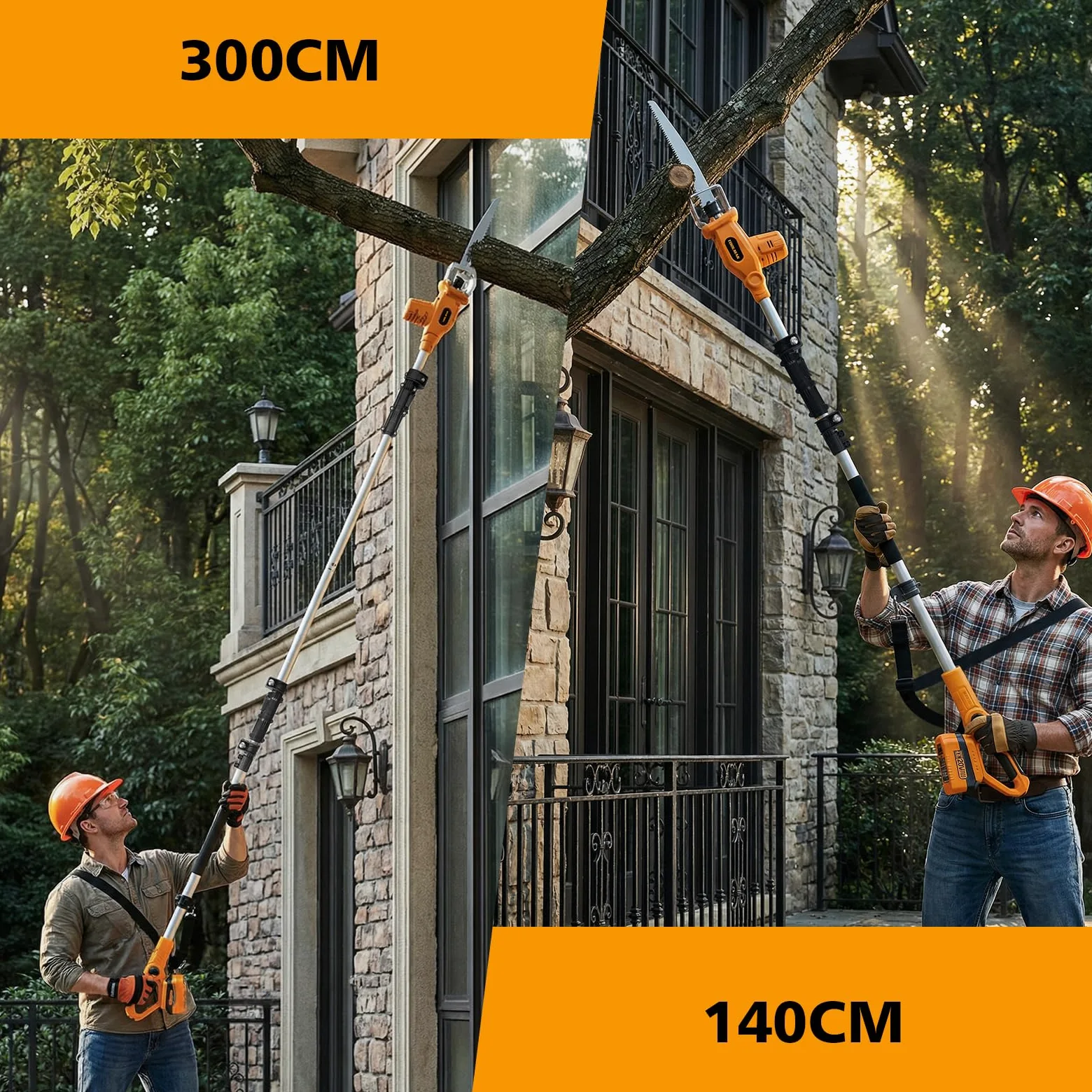 TOOLMAK Motosega a Batteria 20V 4,0Ah con Asta Telescopica 3m da Giardino | Sega Elettrica per Alberi e Rami, Lama 210 mm, seghetto per potatura(1 Batteria)