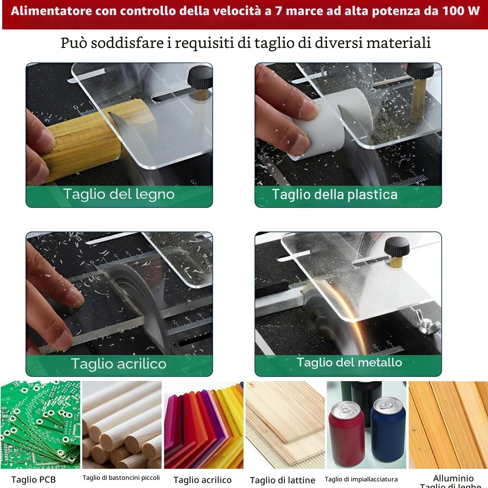 Mini Sega da Tavolo da 100W - Multifunzionale e Portatile - Sega da Tavolo Miniaturizzata DIY con 4 lame di Precisione, velocità regolabile, lama da 0,1 a 16 mm - per Artigianato e Lavorazione