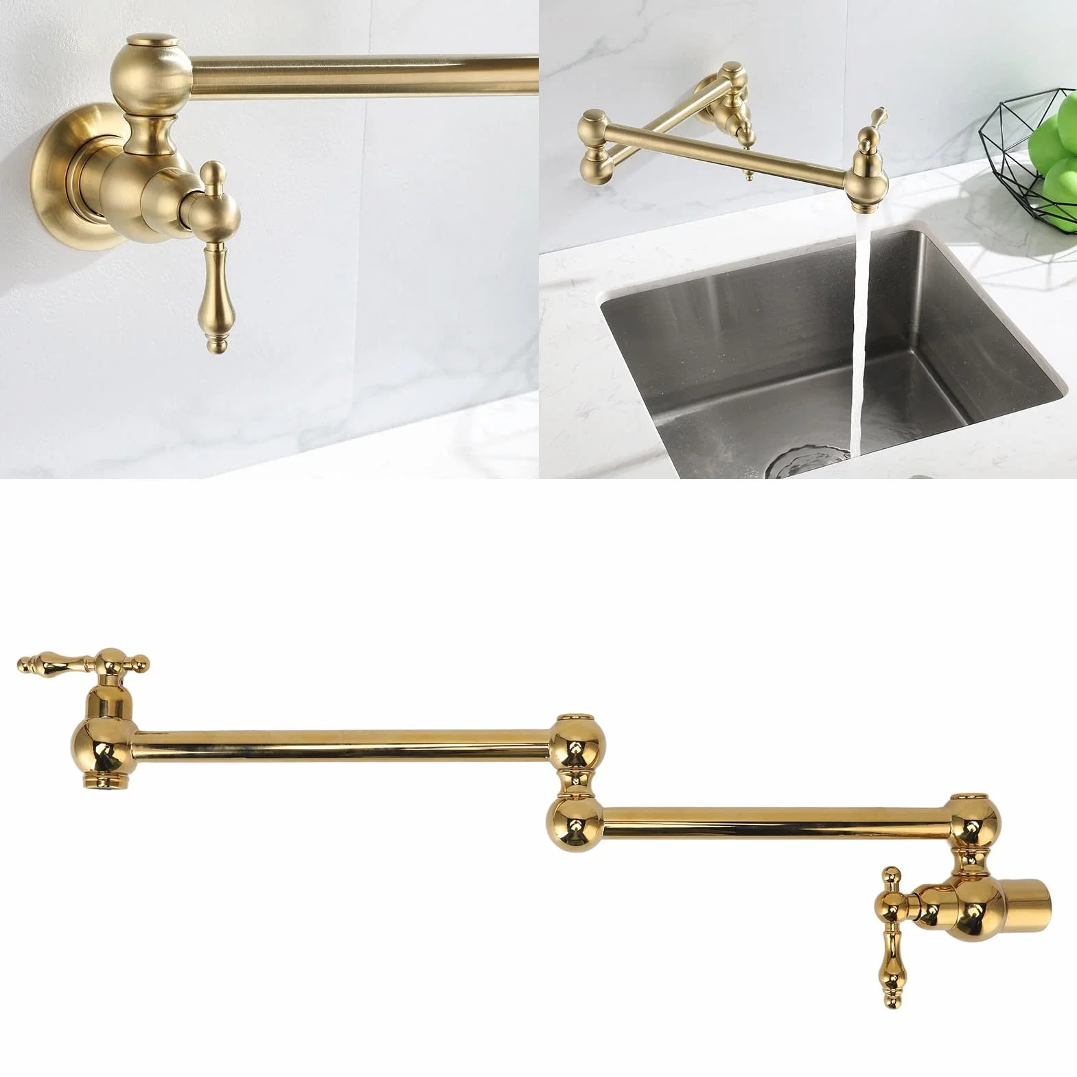 Rubinetto per Riempimento Pentole, Rubinetto da a Parete in Rame Rubinetto Freddo Singolo Estensibile Pieghevole con Braccio Oscillante a Doppio Snodo Rubinetto per Lavabo Estensibile(Titanio)