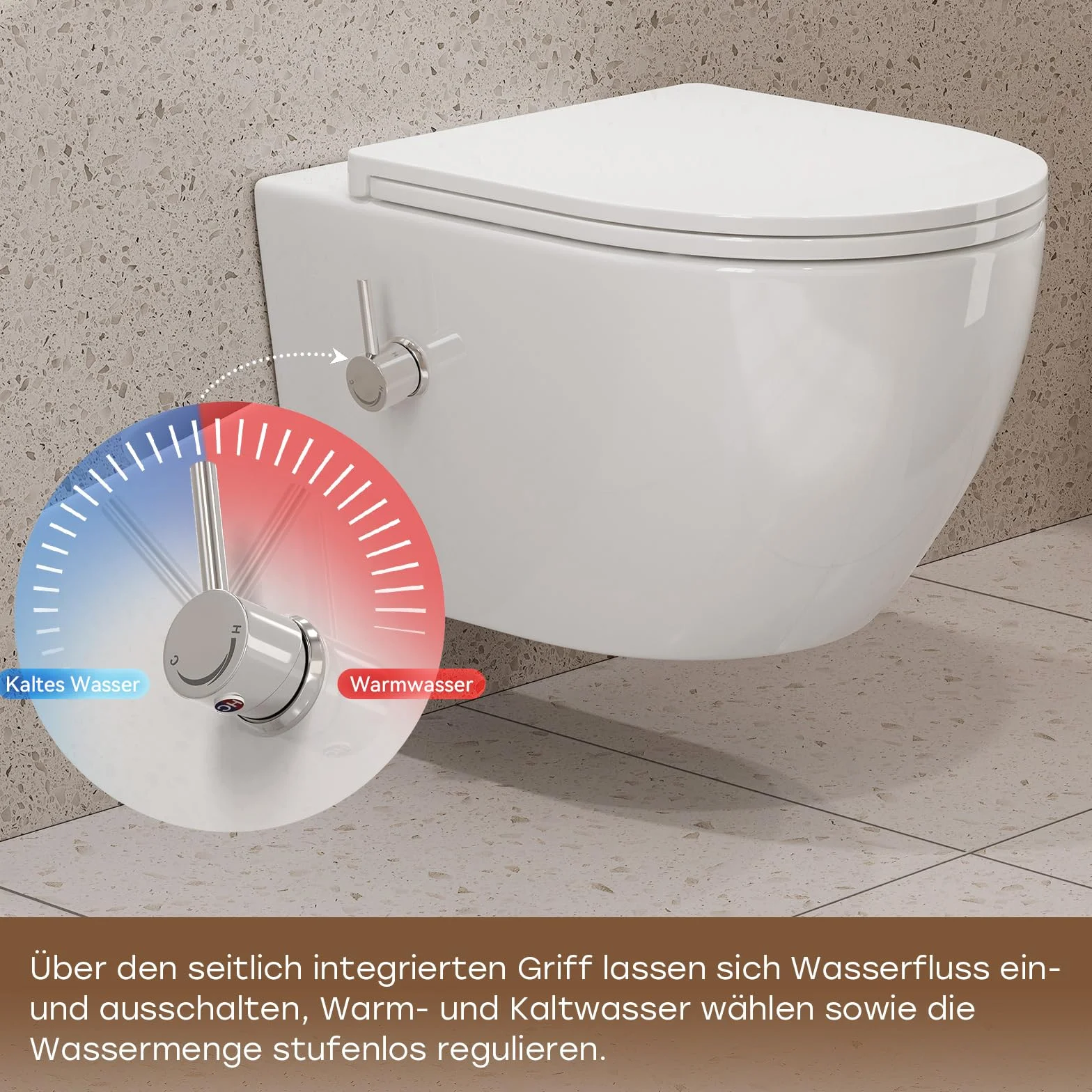 HOROW WC doccia con cassetta di risciacquo a incasso, set completo WC con elemento a parete anteriore con placca di comando, WC sospeso senza bordo con ugello integrato, WC doccia con rivestimento