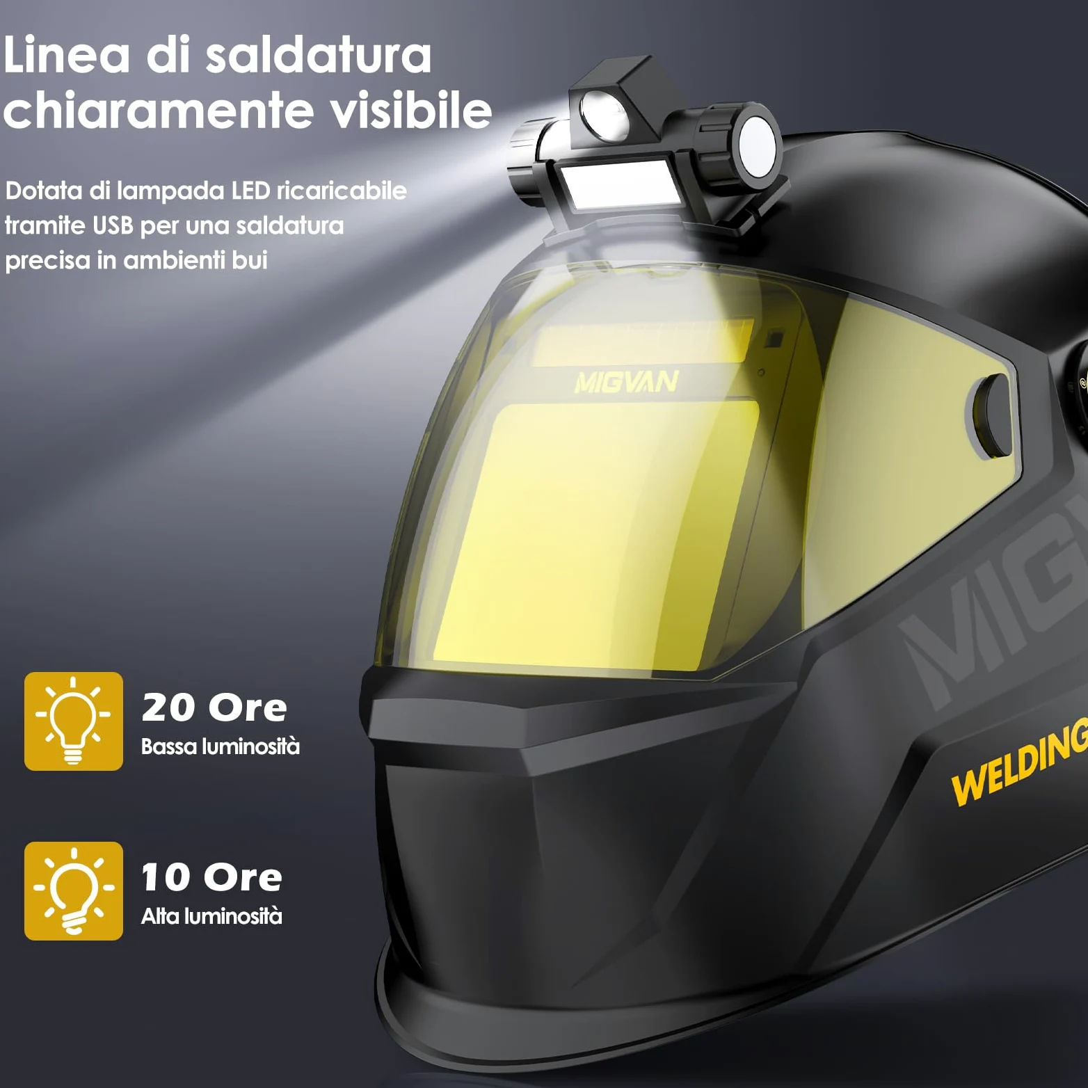 Maschera Saldatura Autoscurante con Luce LED Casco Saldatura Ultra-HD True-Color 100x82mm XL - Casco Saldatore 0,1ms Solare per MIG TIG MMA & Smerigliatura DIN 4/5-9/9-13 H24