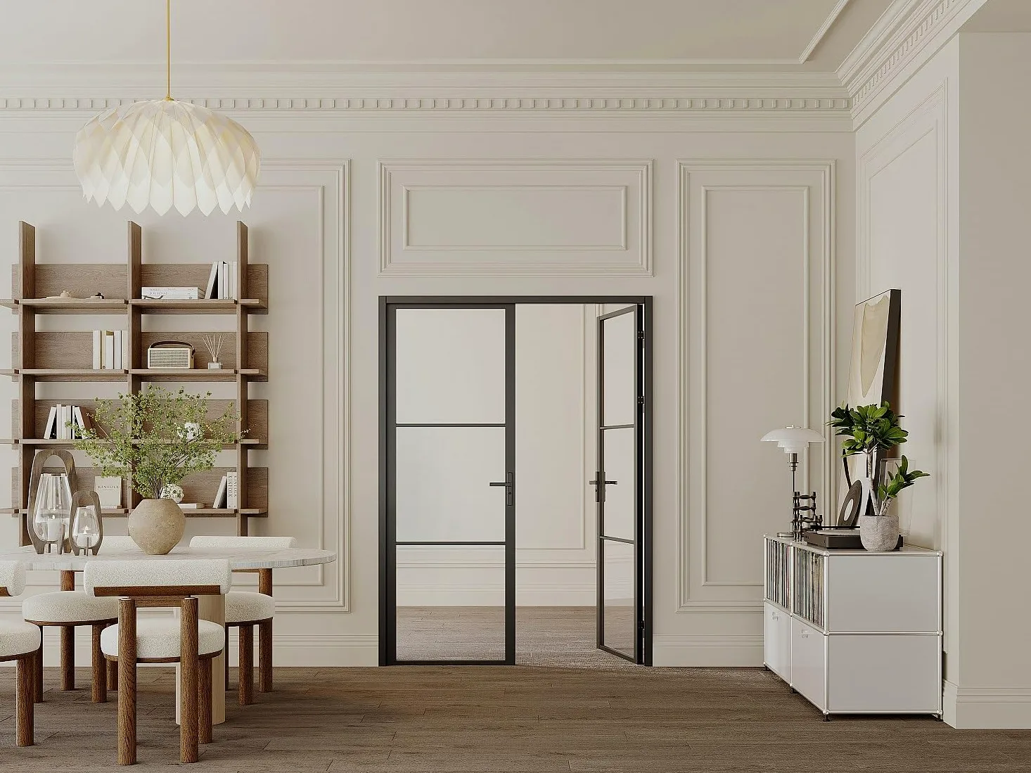 Vente-unique - Blocco porta reversibile a due battenti H204 cm x L146 cm in Alluminio e Vetro temperato - MASERU