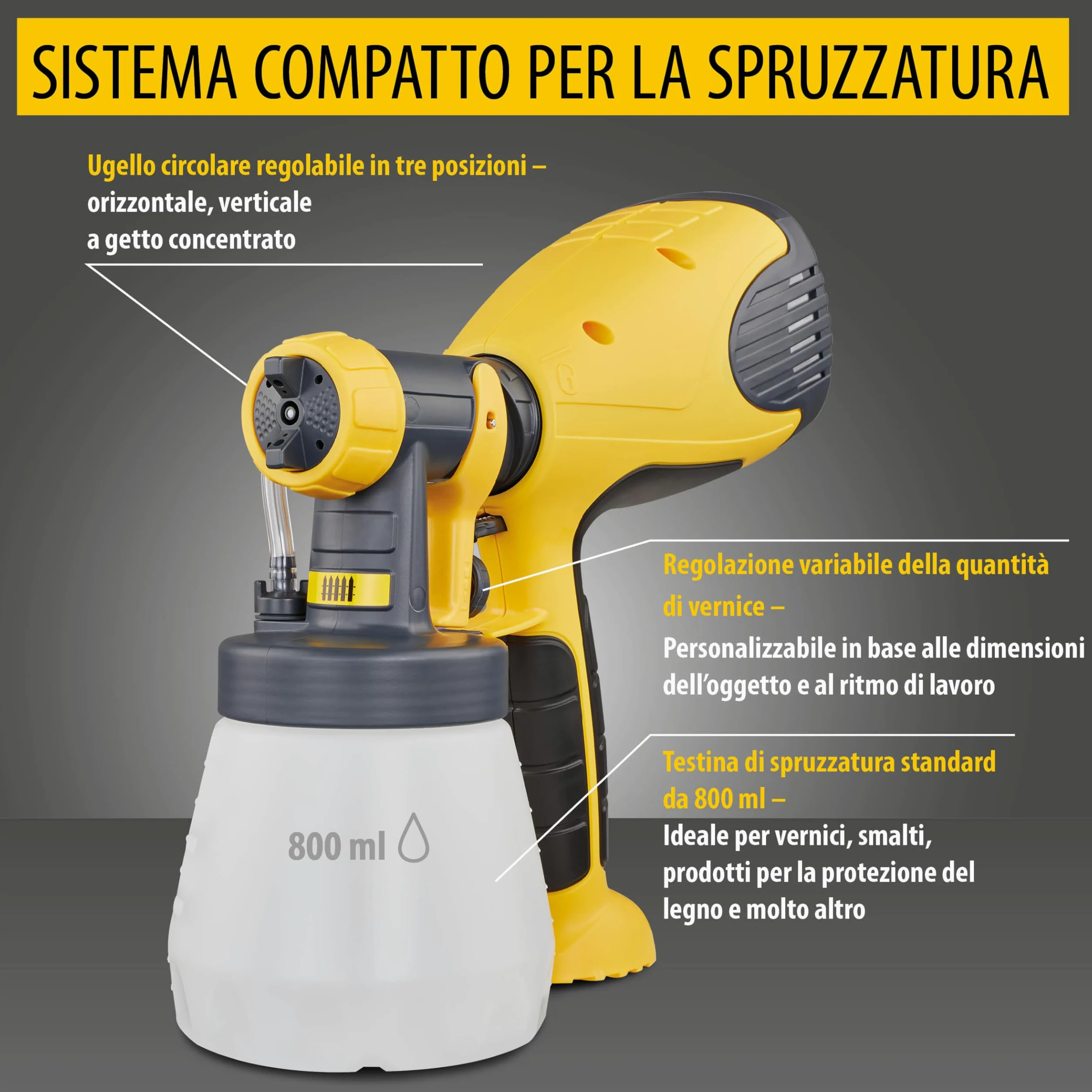 WAGNER Pistola a Spruzzo Wood&Metal Sprayer W 100, per Smalti e Velature- Ambiente Interno/Esterno, Resa 5 M²-12 Min, Capacità 800 Ml, 280 W