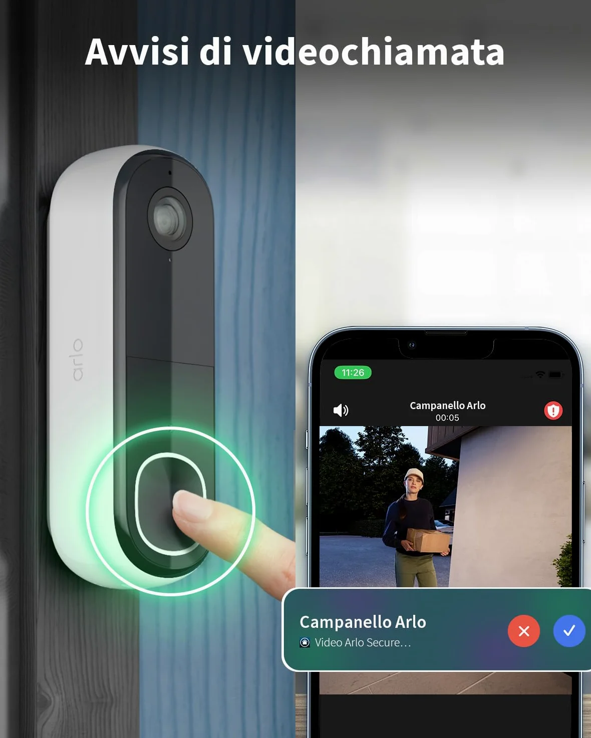 Arlo Videocitofono Wireless HD e Telecamera con Faretto 2K WiFi Bianca – Protezione Intelligente per la Casa, Visione Notturna, Rilevamento del Movimento, Audio Bidirezionale, Compatibile con Alexa