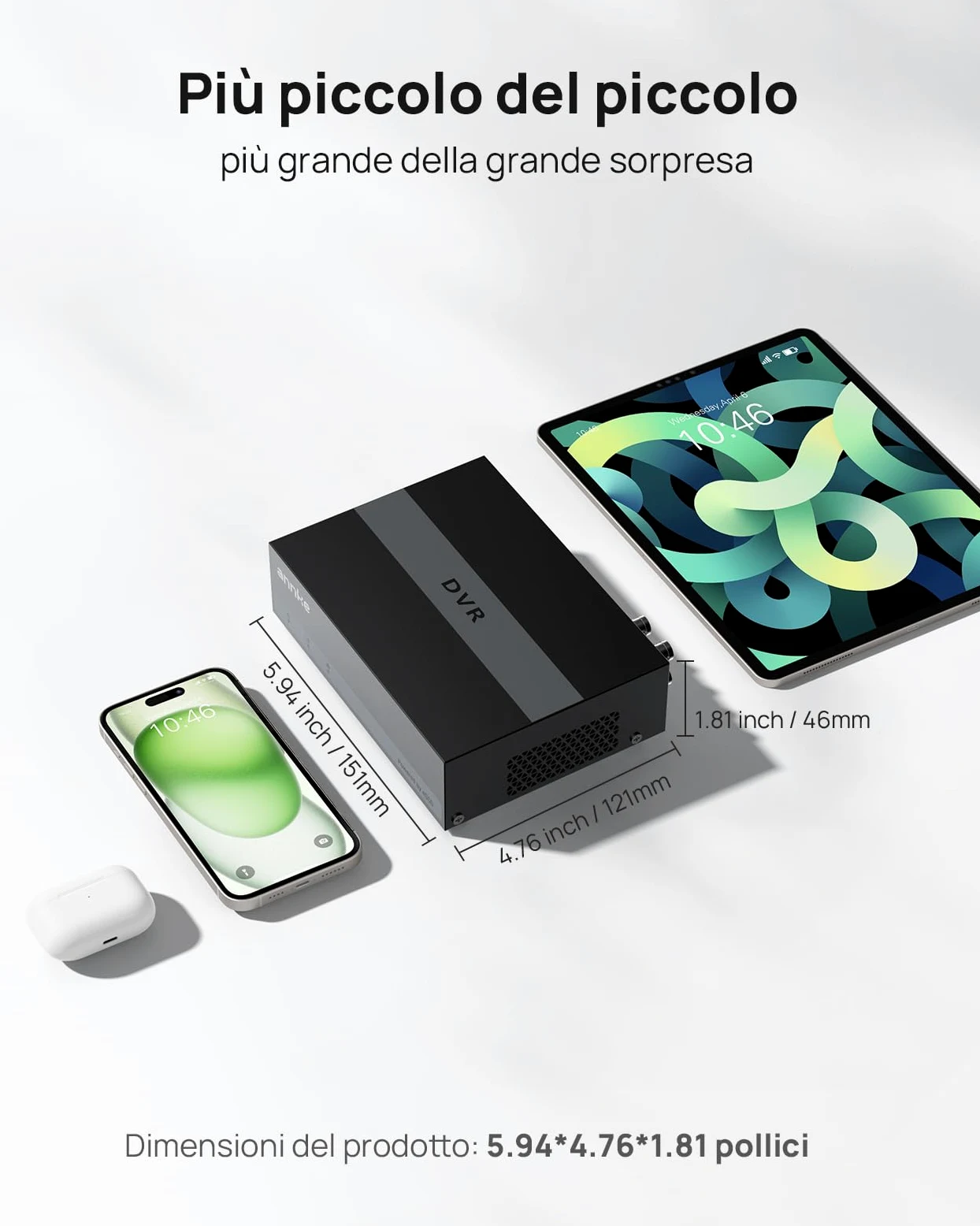 ANNKE 3K Lite DVR 4 Canali con Disco Rigido Interno SSD da 1 TB, Registrazione 4 Settimane 24/7 con 4 Telecamere, Rilevamento di Persone e Veicoli, Supporta 4 Telecamere Analogiche e 1 Telecamere IP