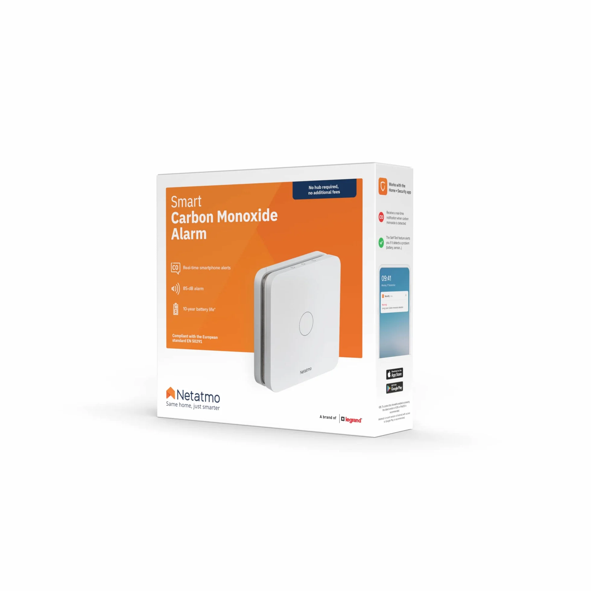 Netatmo - Rilevatore Di Monossido Di Carbonio Intelligente, Wi-Fi, Autonomia Di 10 Anni, Allarme Da 85 Db, Certificazioni En 50291 E Nf, Nco-It, ‎Udibile, Bianco, ‎10 x 2.3 x 10 cm, 390 grammi
