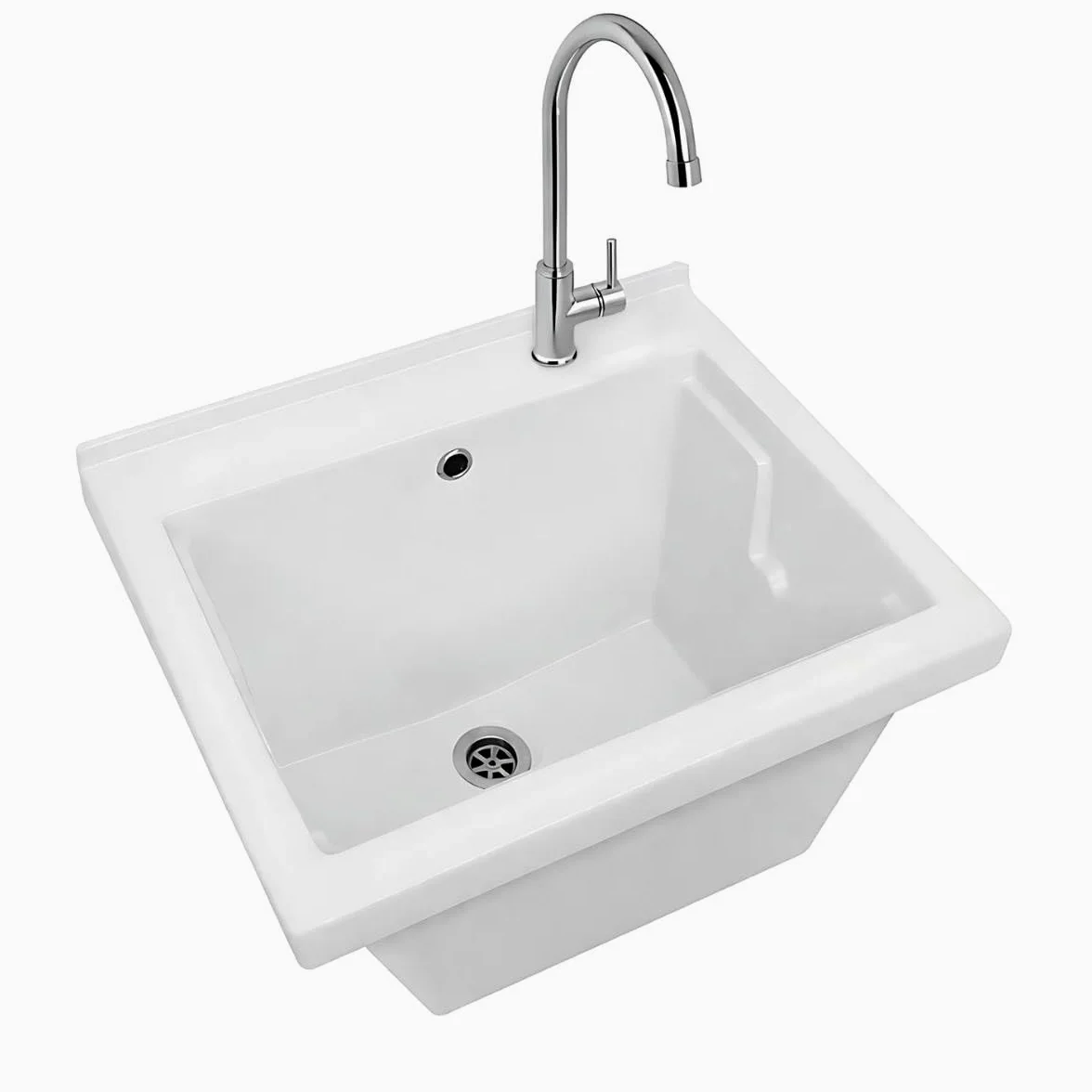 LAVATOIO PILOZZO RENO CERAMICA 60 x 50 TUTTA VASCA PER TOP O MOBILE DA INCASSO O INSTALLAZIONE CON STAFFE ANCHE IN ESTERNO INCLUSO DI PILETTA IN ACCIAIO E SIFONE (DX Foro Rubinetteria)