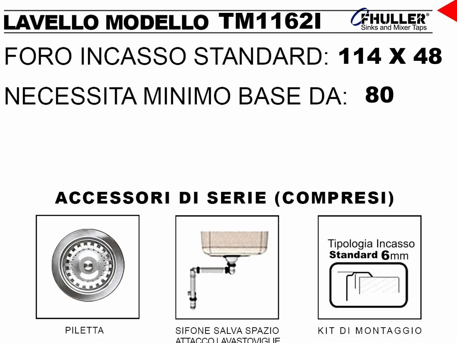 Lavello TM1162ILPC da incasso 2 vasche con gocciolatoio sinistro | Acciaio Inox Prelucido | 116x50 cm | Foro Scarico 3,5” | Lavello Cucina Resistente, Igienico e Facile da Pulire