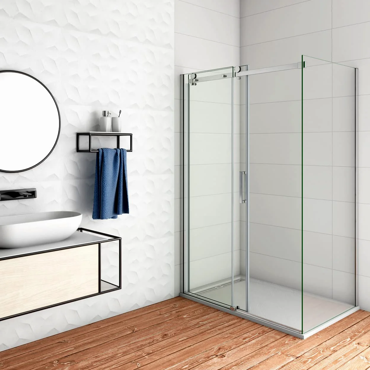 120x70x195 cm Box Doccia Angolare Porta Scorrevole con Parete Laterale Vetro 8 mm Temperato Anticalcare Trasparente Telaio Cromato Lucido
