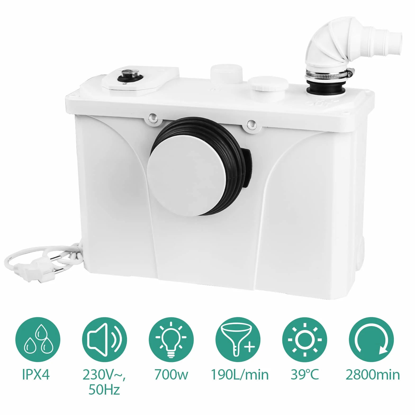 Trituratore WC Maceratore pompa da 700 W pompa per acque luride 190L / min con lame in acciaio inox e carbone attivo, per doccia, wc e lavabo