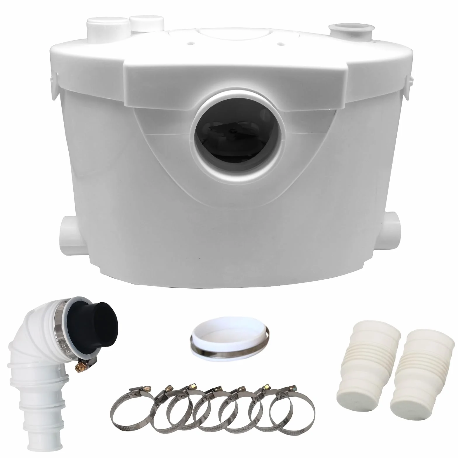 Trituratore WC Maceratore Pompa 400W, Pompe per Fognature Sanitarie 145L/min 4 ingressi, Pompa di sollevamento Doccia 8m linea di trasporto verticale per WC, Doccia, Lavandino