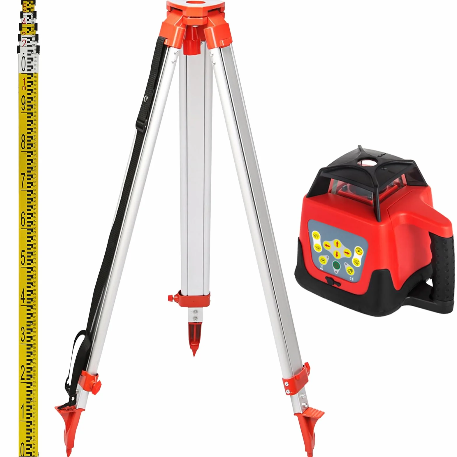 VEVOR Kit Livella Laser Rotante Autolivellante con Raggio Verde + 1.65M Righello Misurazione in Alluminio + 5M Treppiede a 5 Sezioni per Architettura, Costruzioni Edili