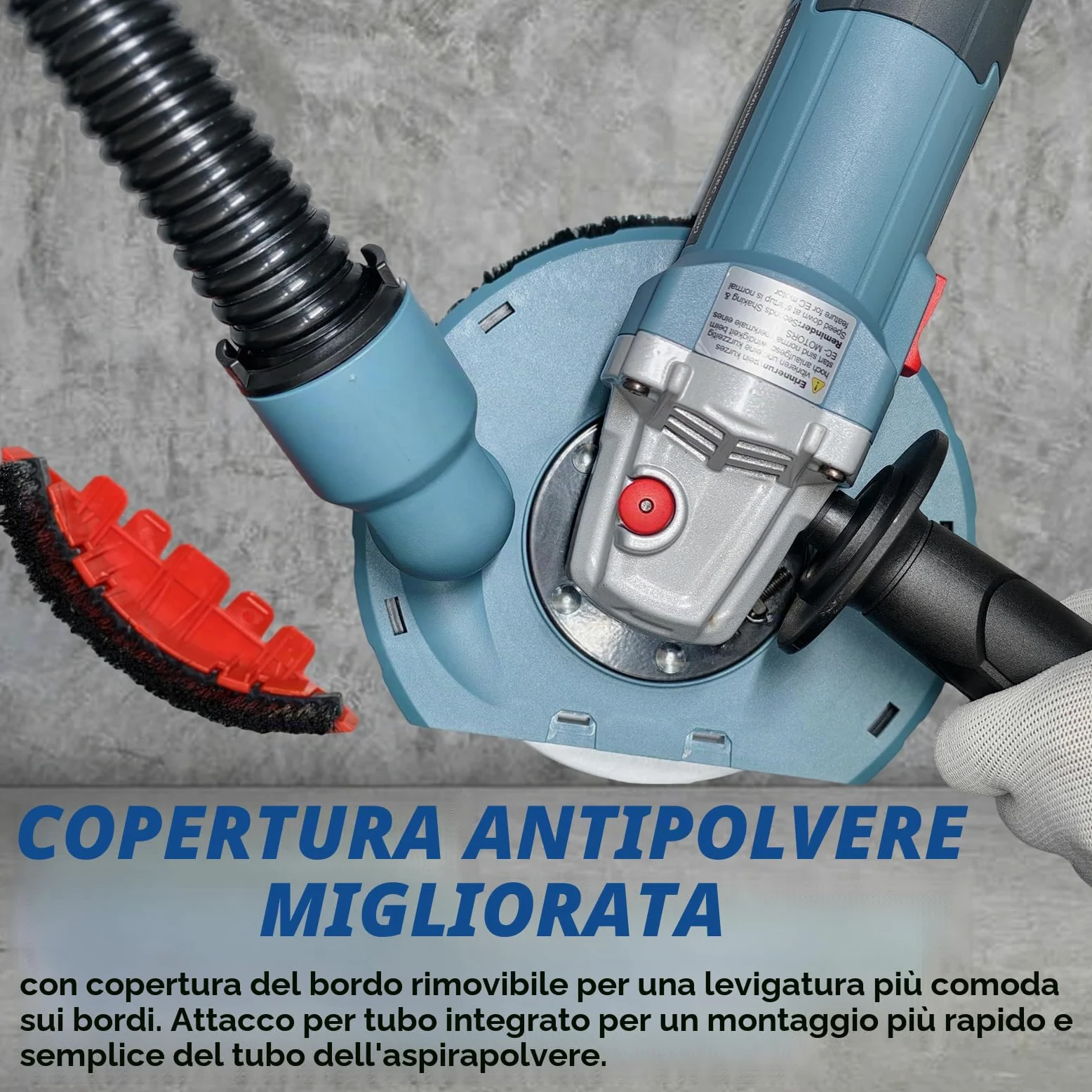 FANZWORK 1900W (MAX) Smerigliatrice per calcestruzzo con motore brushless EC, set 125 mm, cuffia aspirazione e valigetta, senza manutenzione