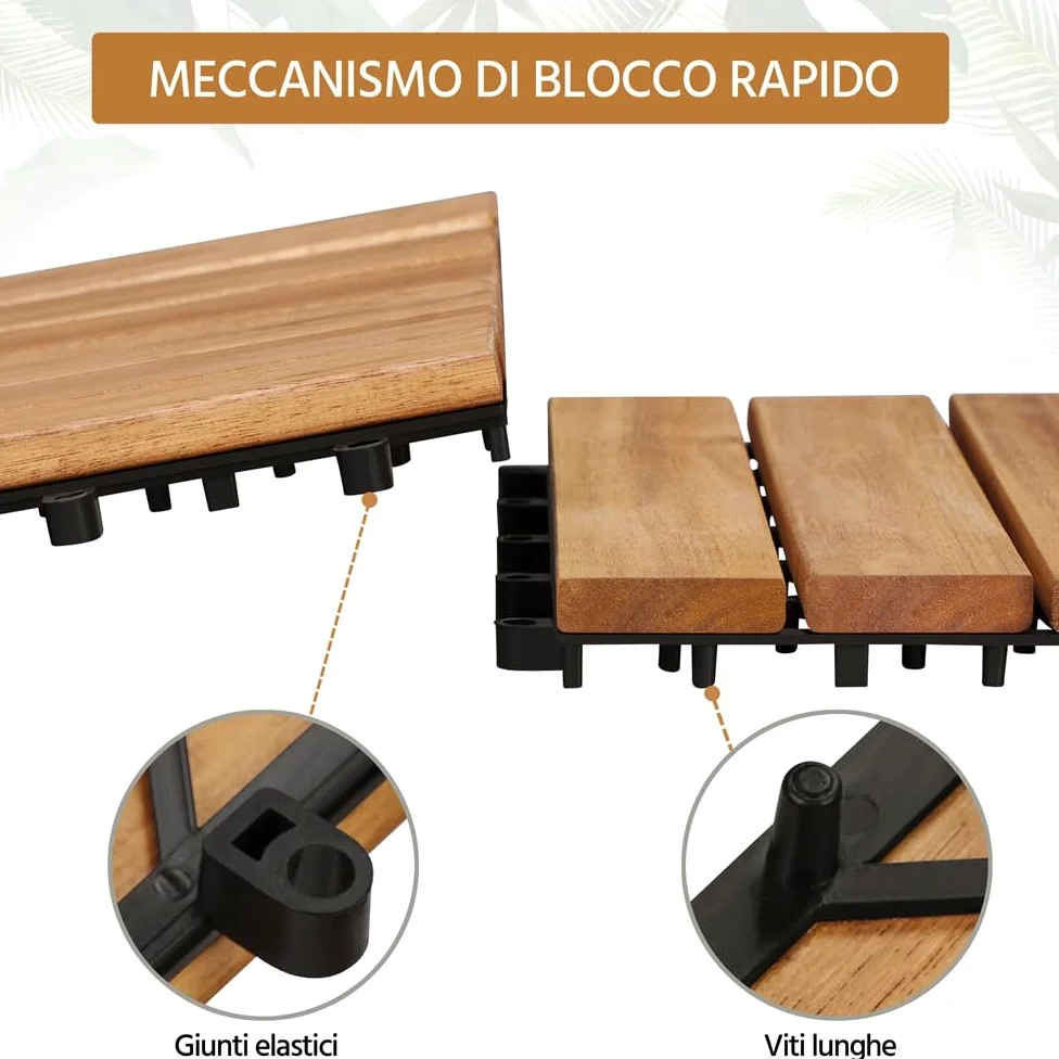 Yaheetech Piastrelle per Esterno 30 X 30 cm per Pavimento da Giardino in Legno di Acacia Impermeabili per Patio Terrazza Balcone Piscina Facili da Posare 27 Pezzi