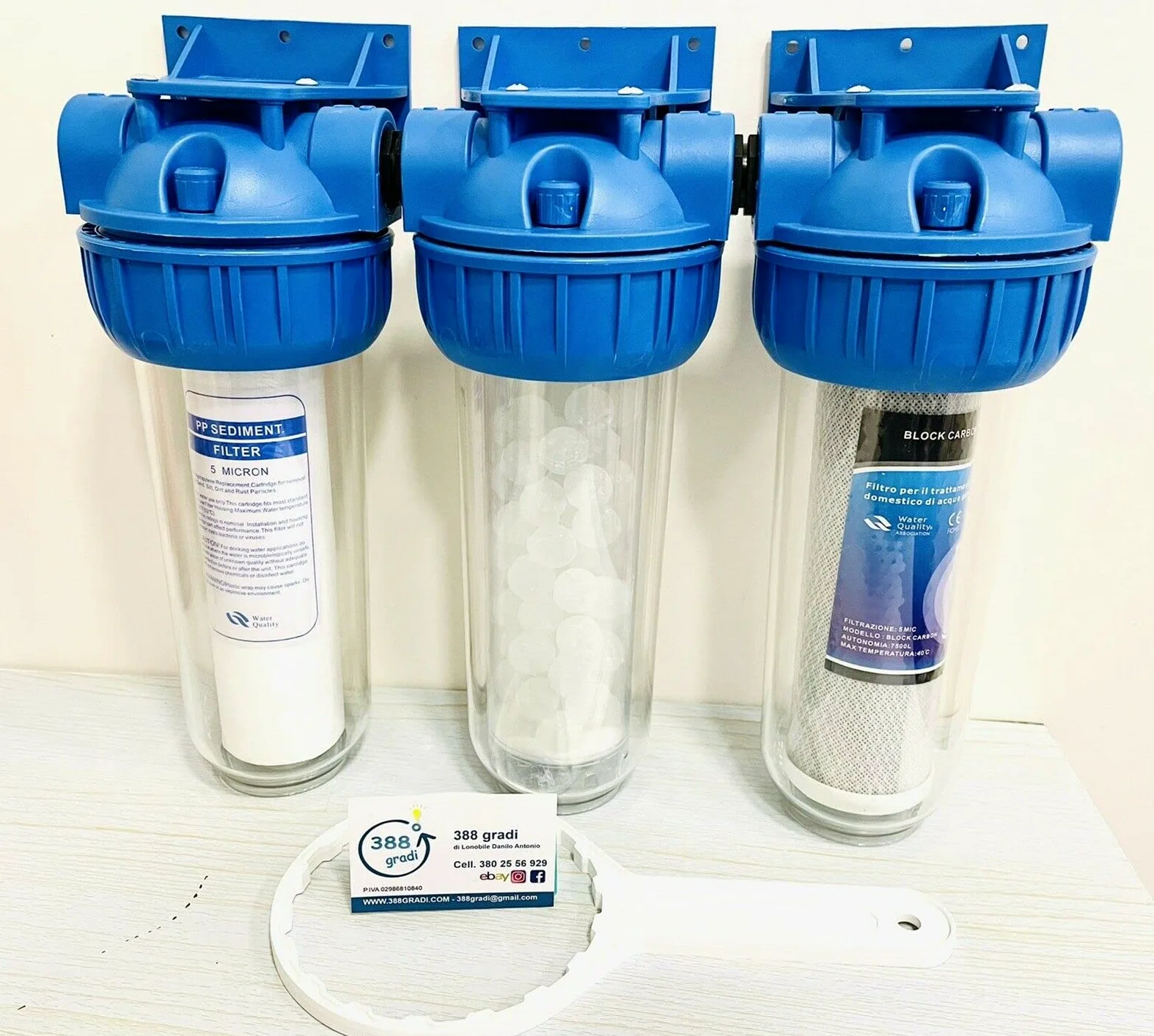 KIT FILTRO TRATTAMENTO ACQUA ø 1 ” POLICE ANTIRESIDUI ANTICALCARE E CARBONI ATTIVI SEDIMENTI
