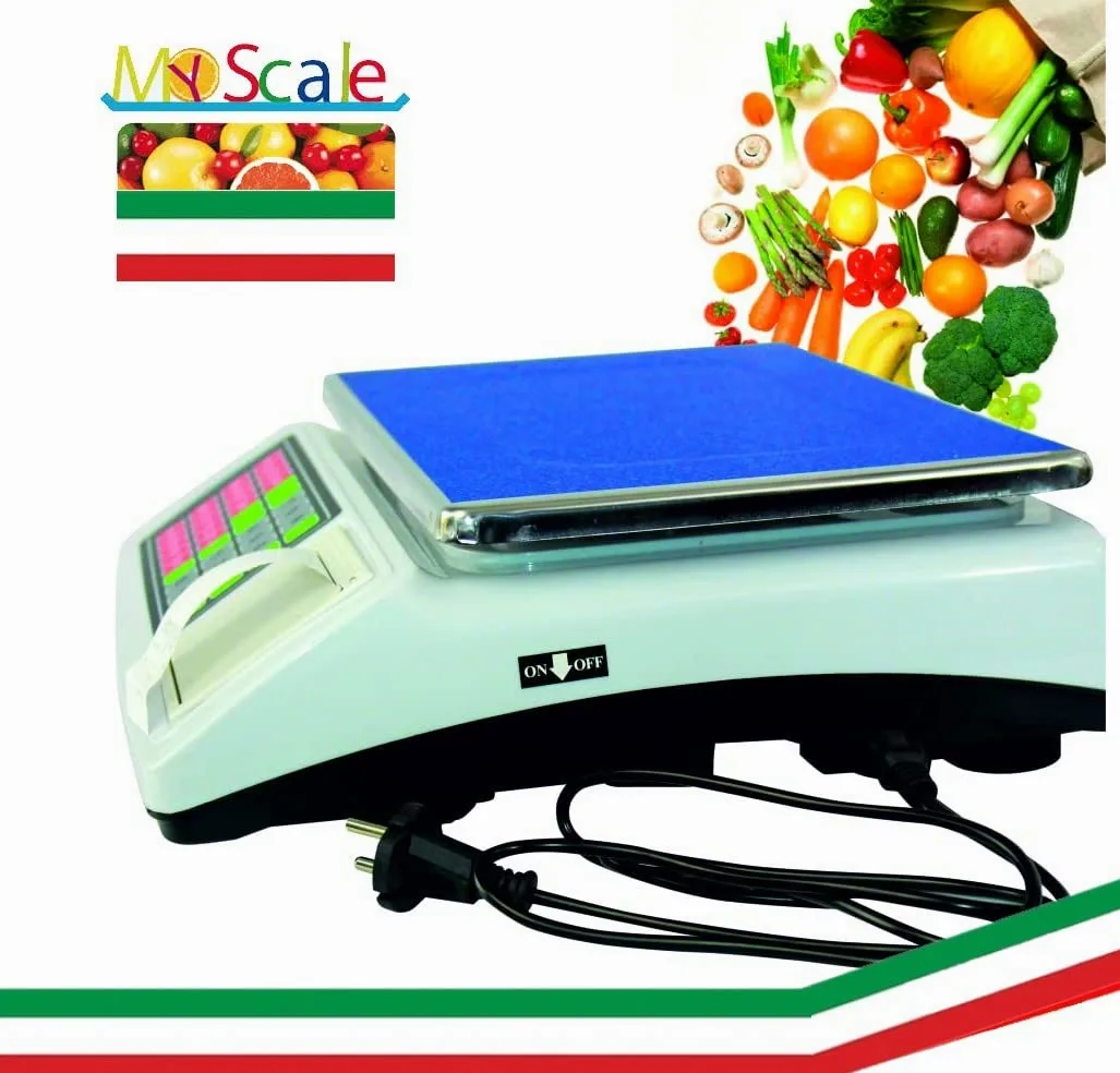 BILANCIA 50KG 5GR CON BRACCIO STAMPA SCONTRINO 6 DISPLAY 18 MEMORIE ALIMENTAZIONE A RETE E BATTERIA