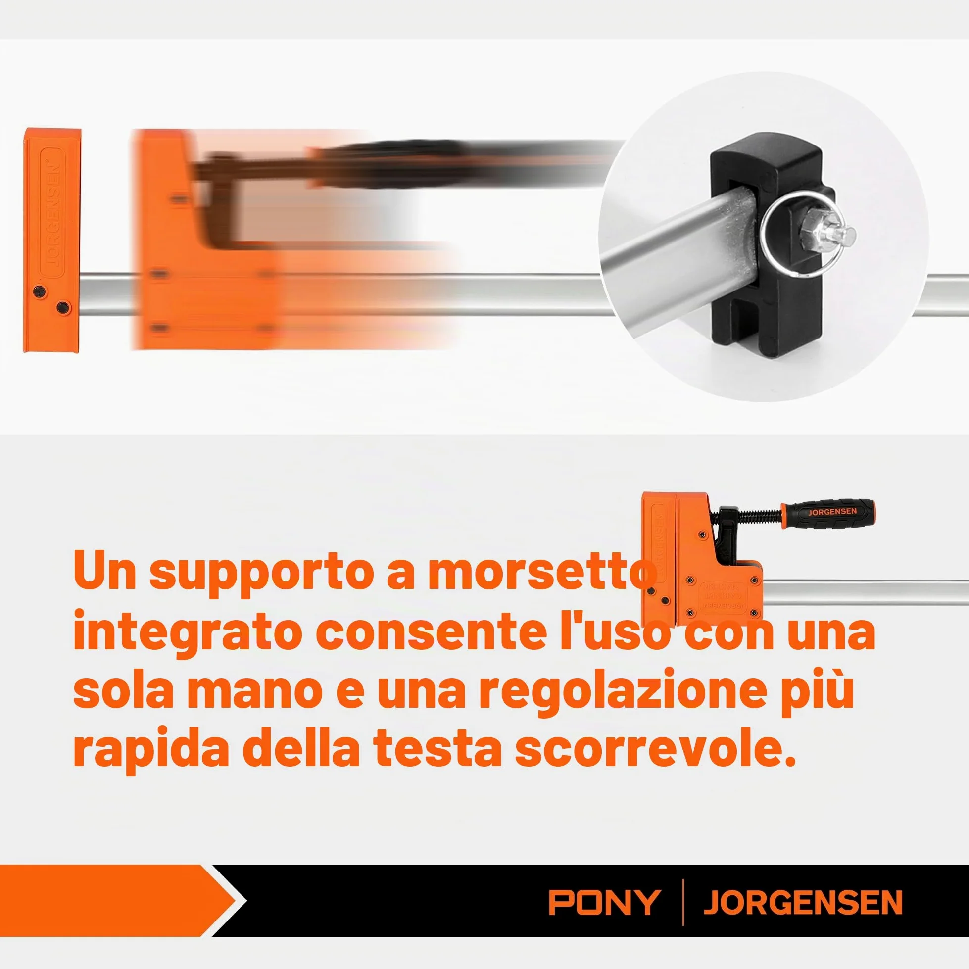 JORGENSEN Profi Morsetti da Falegname 2 Pezzi Serraggio 680 kg, 2-in-1 Set di Morsetti per Legno a sgancio rapido da 600mm, Morsetti a barra Fissaggio del Legno con una Sola Mano