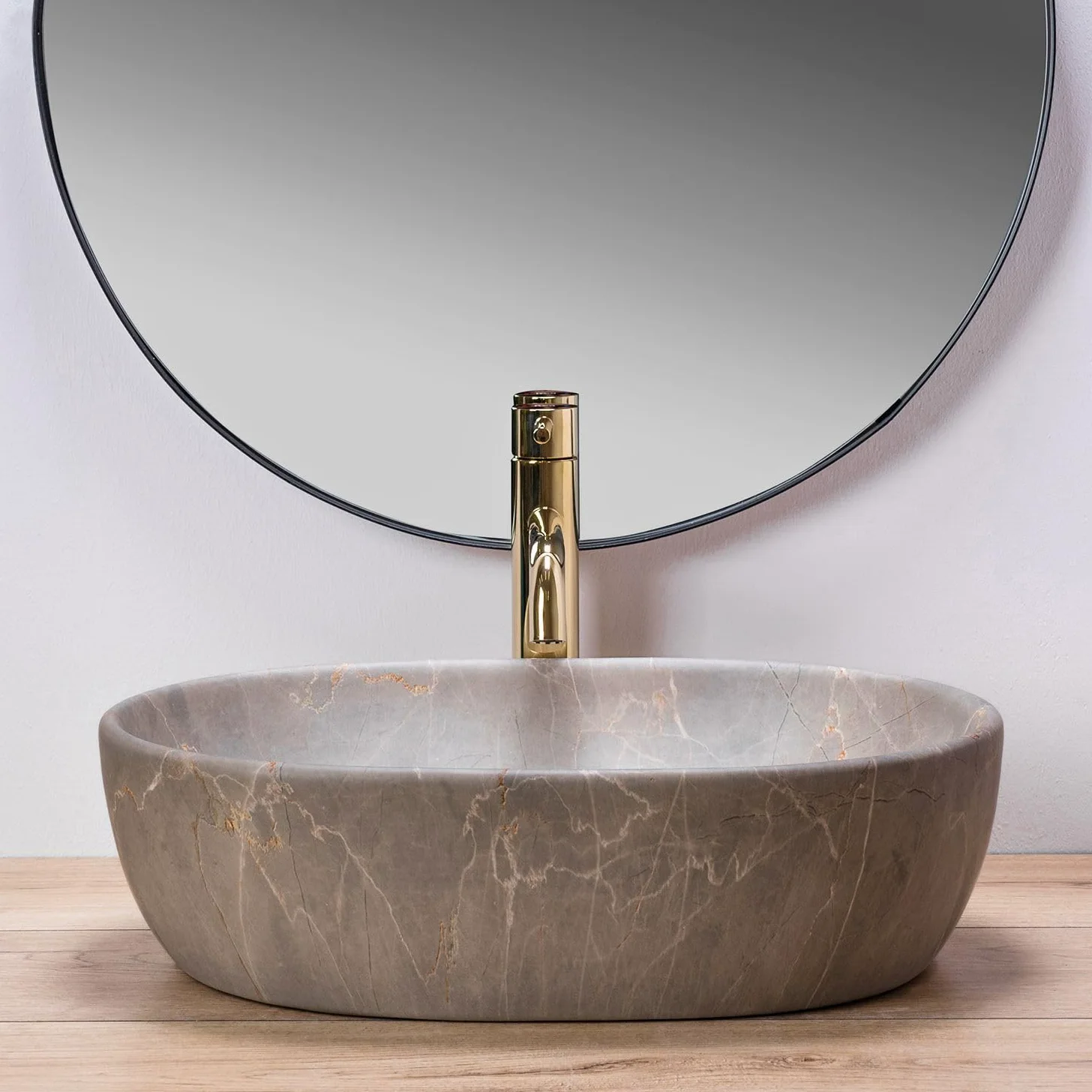 Rea - Lavabo Da Appoggio Lara Beige Lavabo Bagno 485 X 350 X 135 mm In Ceramica (Marrone, Imitazione Marmo)