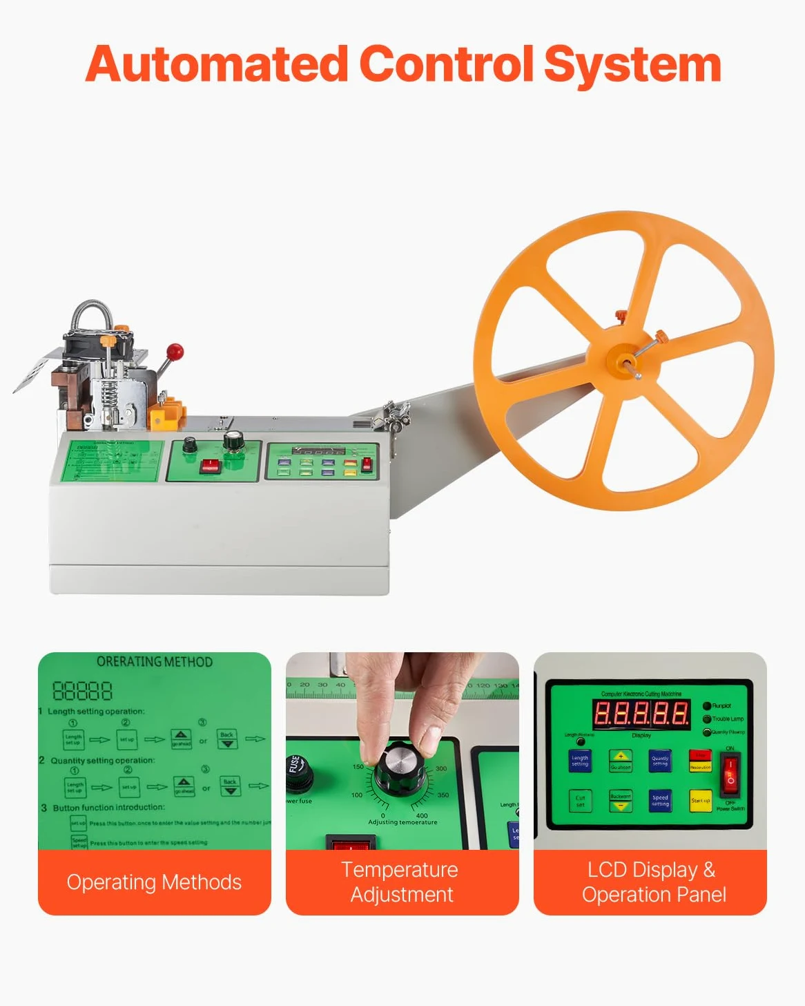 VEVOR Macchina per Taglio Automatico di Nastri con Cerniera da Macchina per Taglio di Nastri Caldi e Freddi con Temperatura Regolabile e Schermo LCD, per Nastri in Nylon, Lacci delle Scarpe