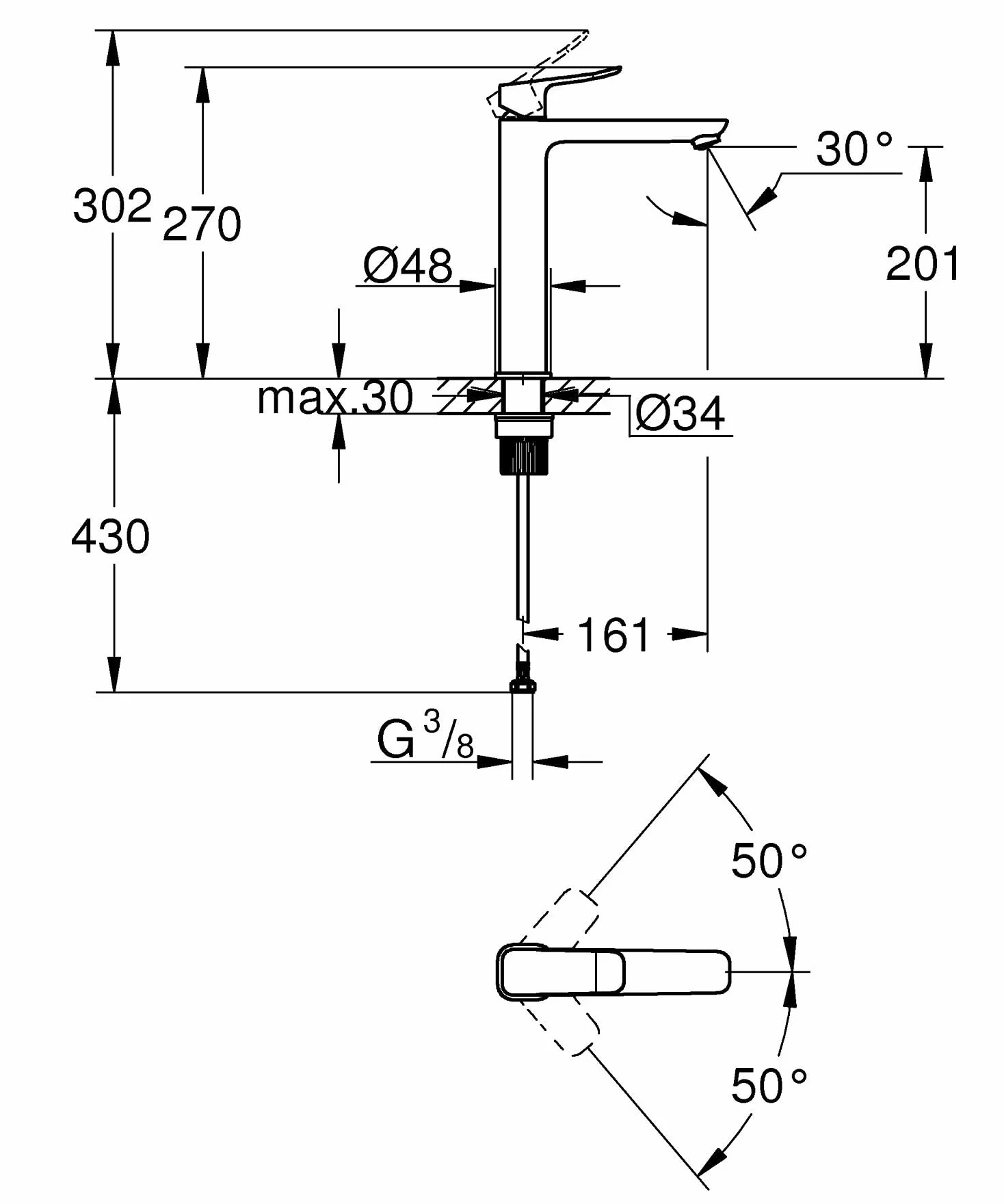GROHE Dice Rubinetto miscelatore a corpo liscio per lavabo da appoggio (XL-Size 270 mm, cartuccia ceramica 28 mm, risparmio idrico, facile da installare), cromo, 1018920000