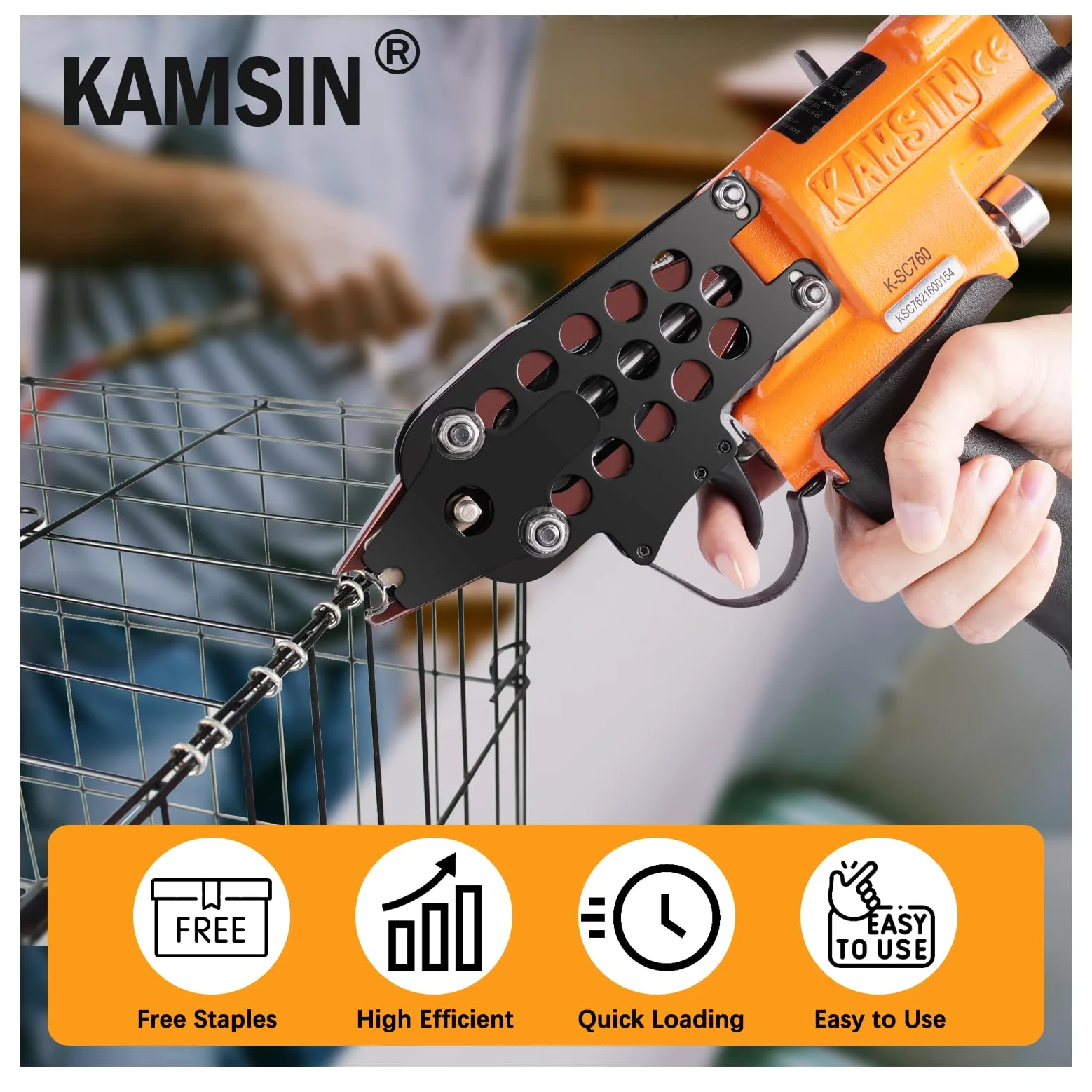 K-SC760 Kit Pistola Pneumatica per Anelli a 'C' da 16 Gauge – Pinzatrice per Anelli da 1/2" con 1000 Pezzi di Graffette (Chiusura 3.0-4.8mm)–Ad Aria Compressa per Gabbie Metalliche e Recinzioni