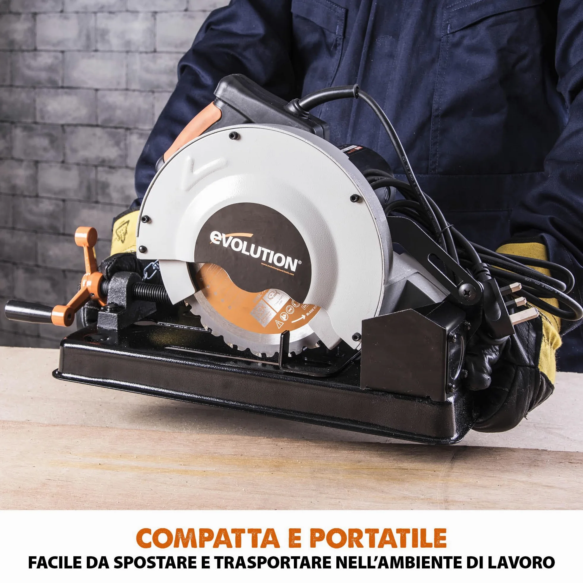 Evolution Power Tools Rage 4 Troncatrice a trazione - Multi-materiale per tagli su legno, metallo, plastica e molto altro, 185 mm, 230 V