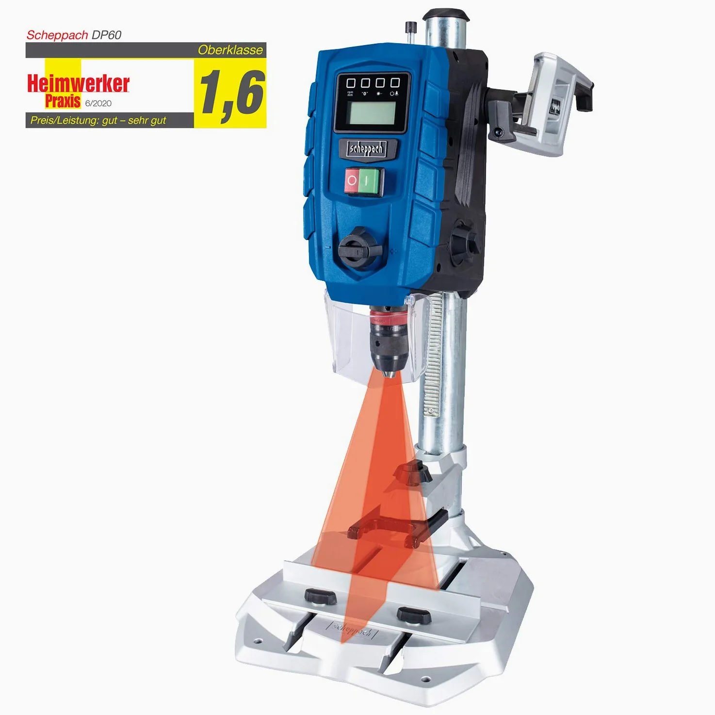 Scheppach - Trapano da banco DP60, schermo digitale, luce LED e laser, mandrino 1,5-13 mm, 710 W, trapano a 2 velocità con velocità variabile: 170-880/490-2600 minuti -1