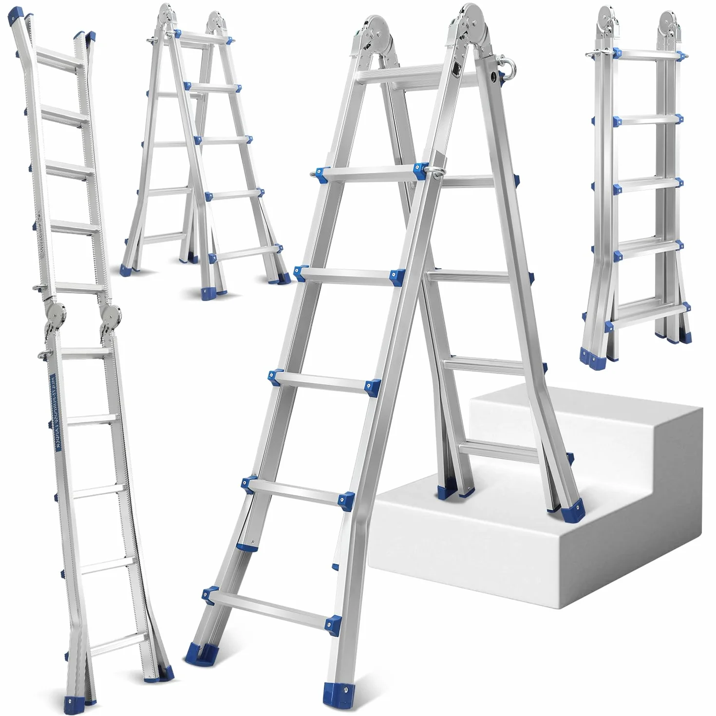 Scala Multiuso in Alluminio 4 in 1 - 513 cm, 4 x 5 Pioli, Telescopica, Capacità 150 kg, a Scorrimento Con Supporto Su Entrambi i Lati