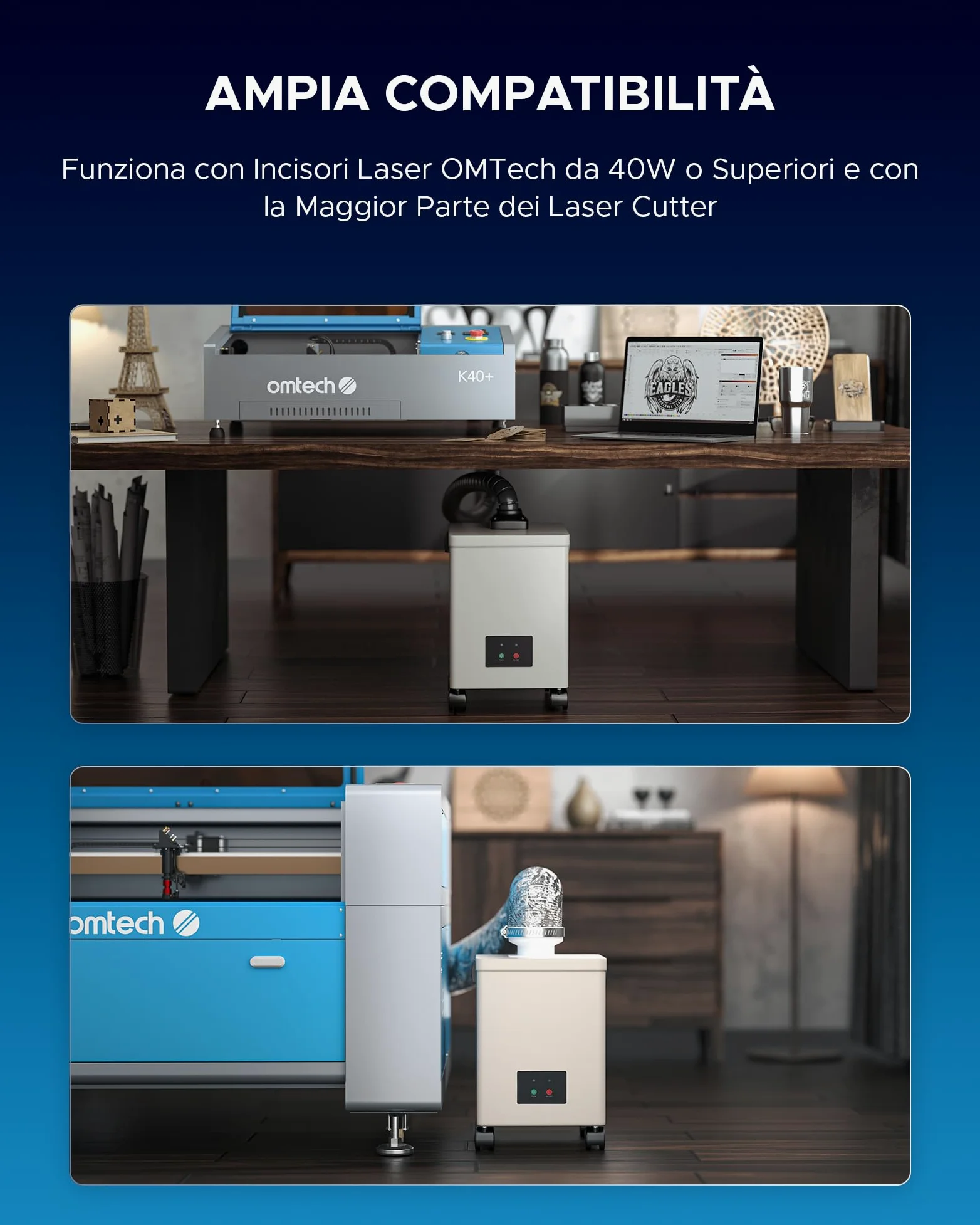 OMTech 80W Estrattore di Fumo con Filtrazione a 3 Stadi per Incisore Laser Saldatura180 m3/h Assorbitore di Fumo con Ruote Purificatore di Fumo per Incisore Laser Saldatura Macchina CNC