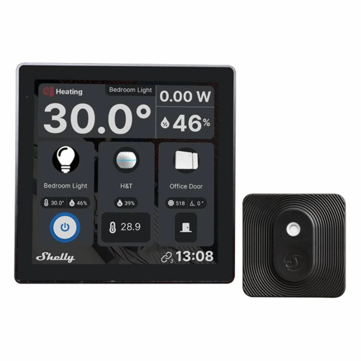 Shelly Wall Display Nero + Blu H&T Nero, Pannello di Controllo Wi-Fi Smart Home, Termostato, Relè 5A Integrato, Conduttore Neutro Richiesto, Dati Ambientali, Domotica, Alexa e Google Home