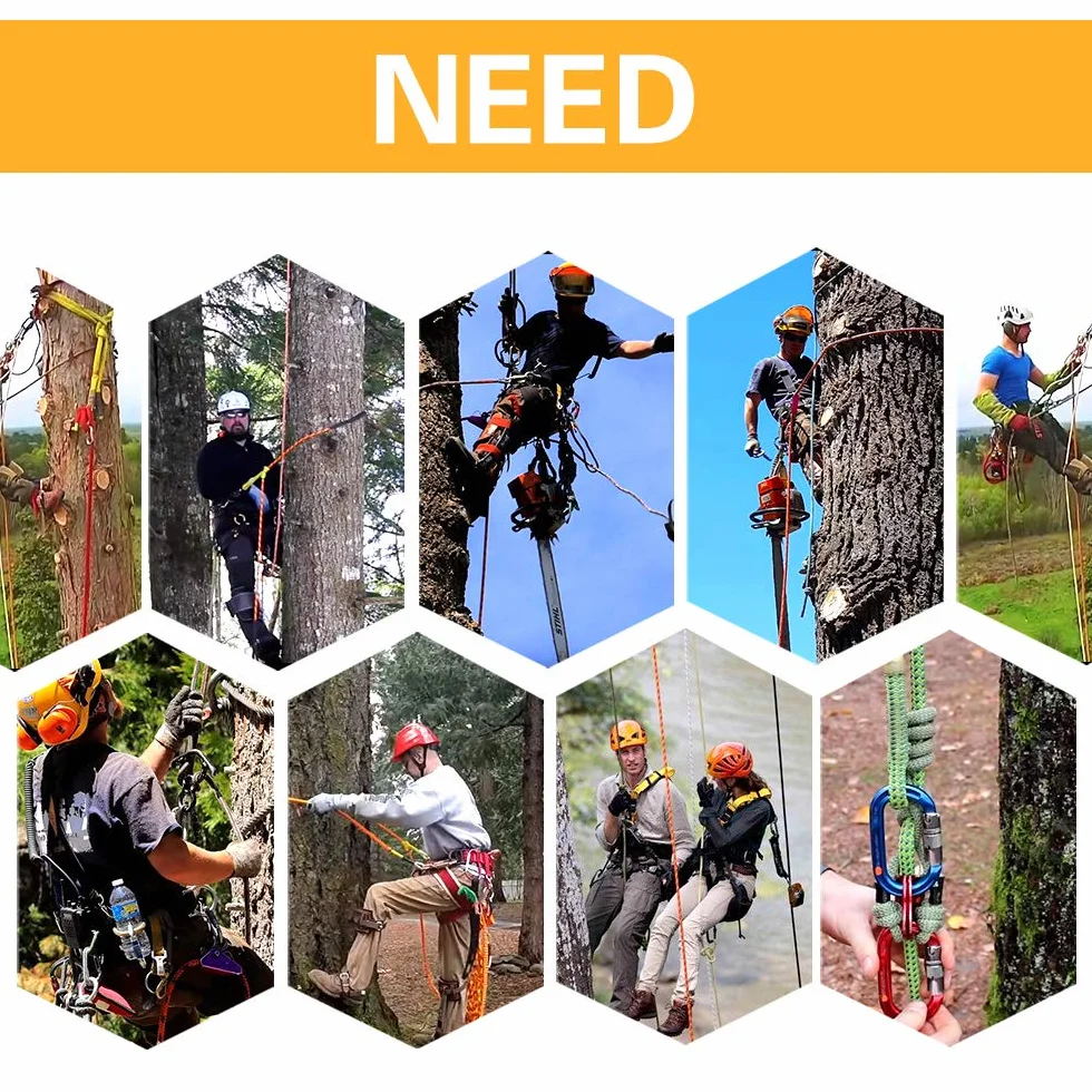 Outdoor Safety Rope,Kit di Corde in Acciaio,Corda di Sicurezza per Esterni da 12 mm x 3 m, Linea di inversione per Arrampicata sugli Alberi con moschettone a Triplo bloccaggiobassa Elasticità
