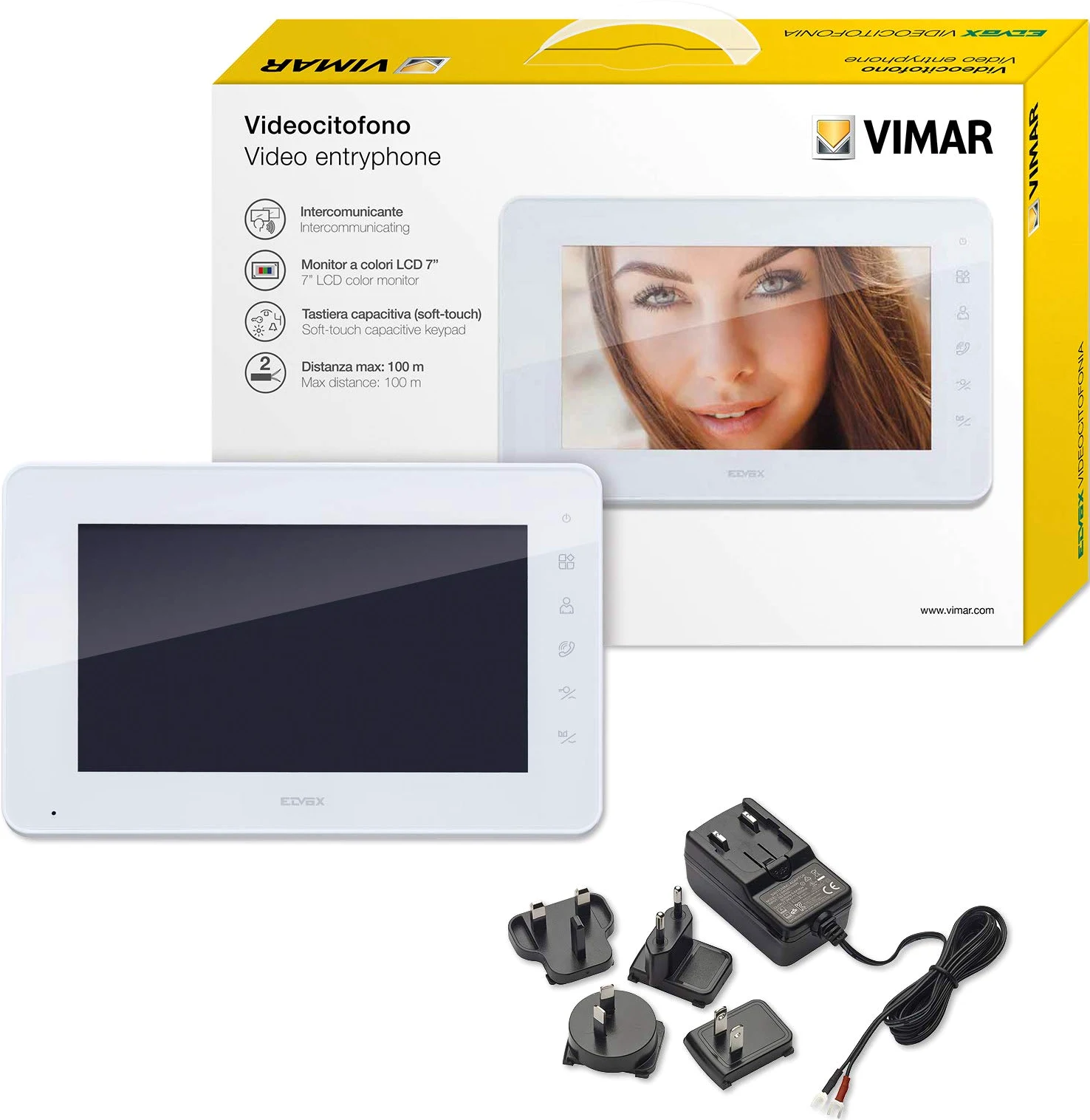 VIMAR K40912 Monitor Supplementare per Kit Videocitofonico con Alimentatore Multispina, Bianco