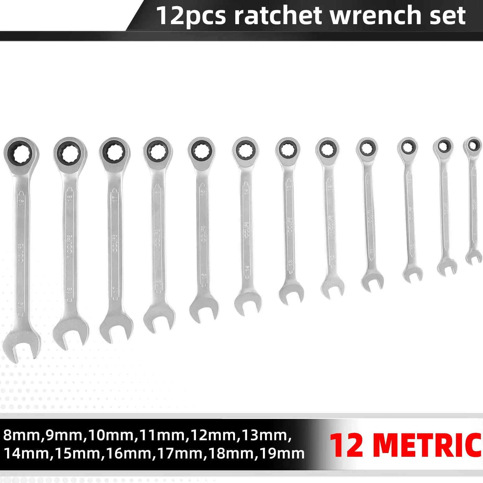 CCLIFE Set Chiavi a Cricchetto, 12 Pezzi 8-19 mm Cr-V 72 Denti