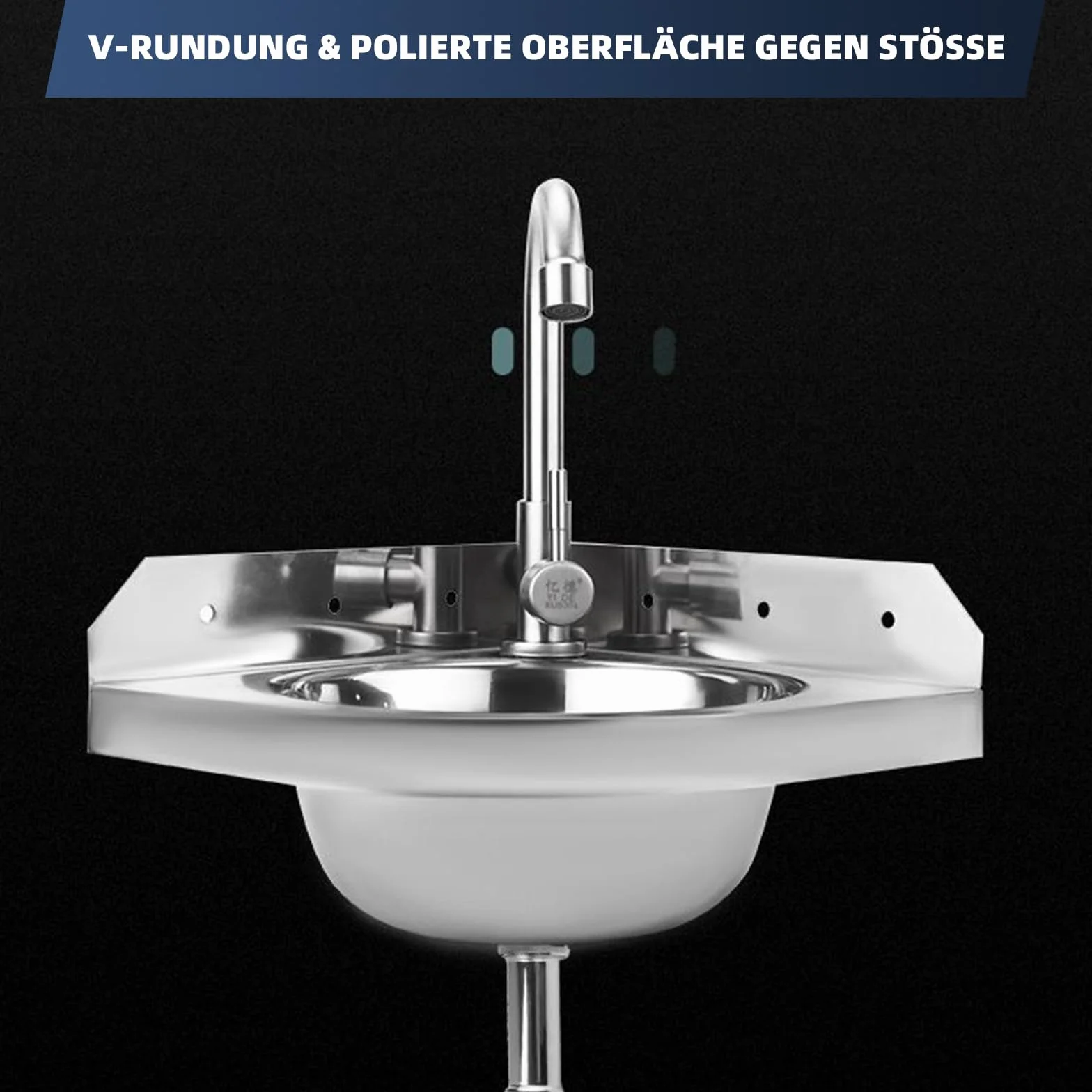 Lavabo ad Angolo in Acciaio Inox, Lavabo da Parete Triangolare, Lavello in Acciaio Inox con Rubinetto Acqua Calda e Fredda, Salvaspazio per Bagno, Camper, Barca, WC, Garage