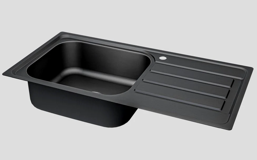 Lavello da cucina 100 x 50 B, in acciaio inox 304, spessore del materiale 0,8 mm, XXL, 50 x 40 cm, lavello, lavello da incasso, rettangolare, 1 vasca, scolapiatti (scolapiatti a destra nero)