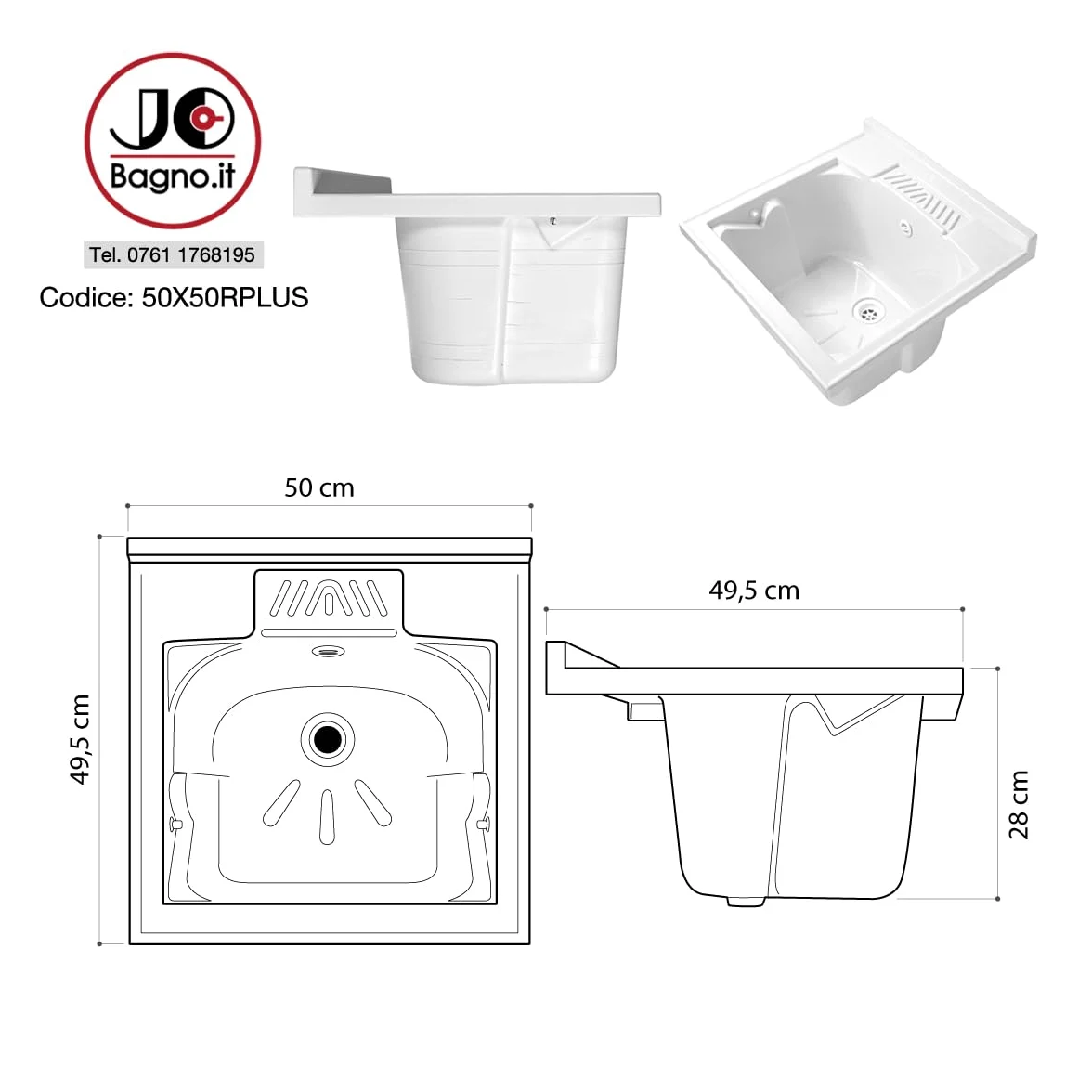 Mobile lavatoio lavanderia P 50 L 50 ATHENA con pilozzo asse di lavaggio e sifone resistente ad acqua e umidità (50 x 50)