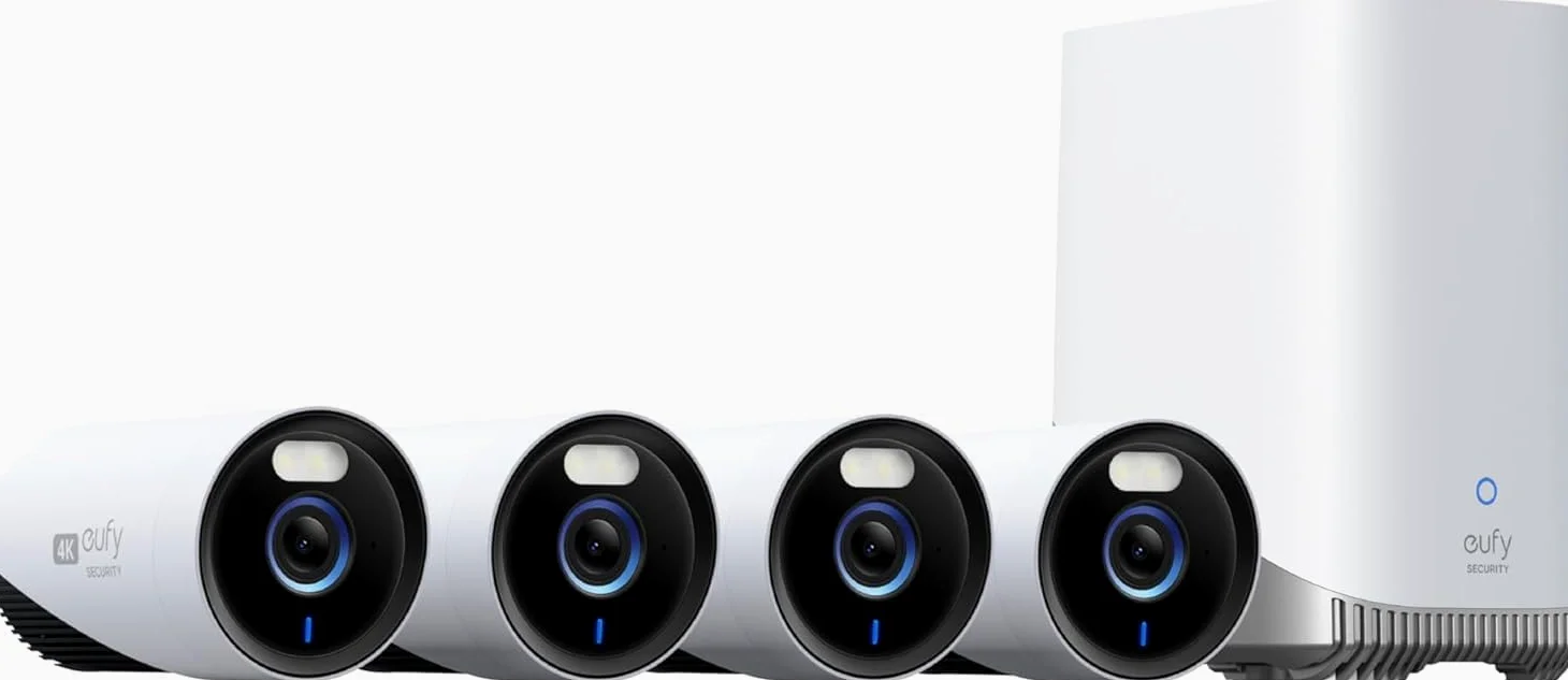 eufy Security eufyCam E330 (Pro) kit 4 telecamere, telecamere esterni 4K, registraz, 24/7, plug-in, NVR Wi-Fi, disco rigido 1 TB incluso, 10 canali, archiv. locale, nessun costo mensile
