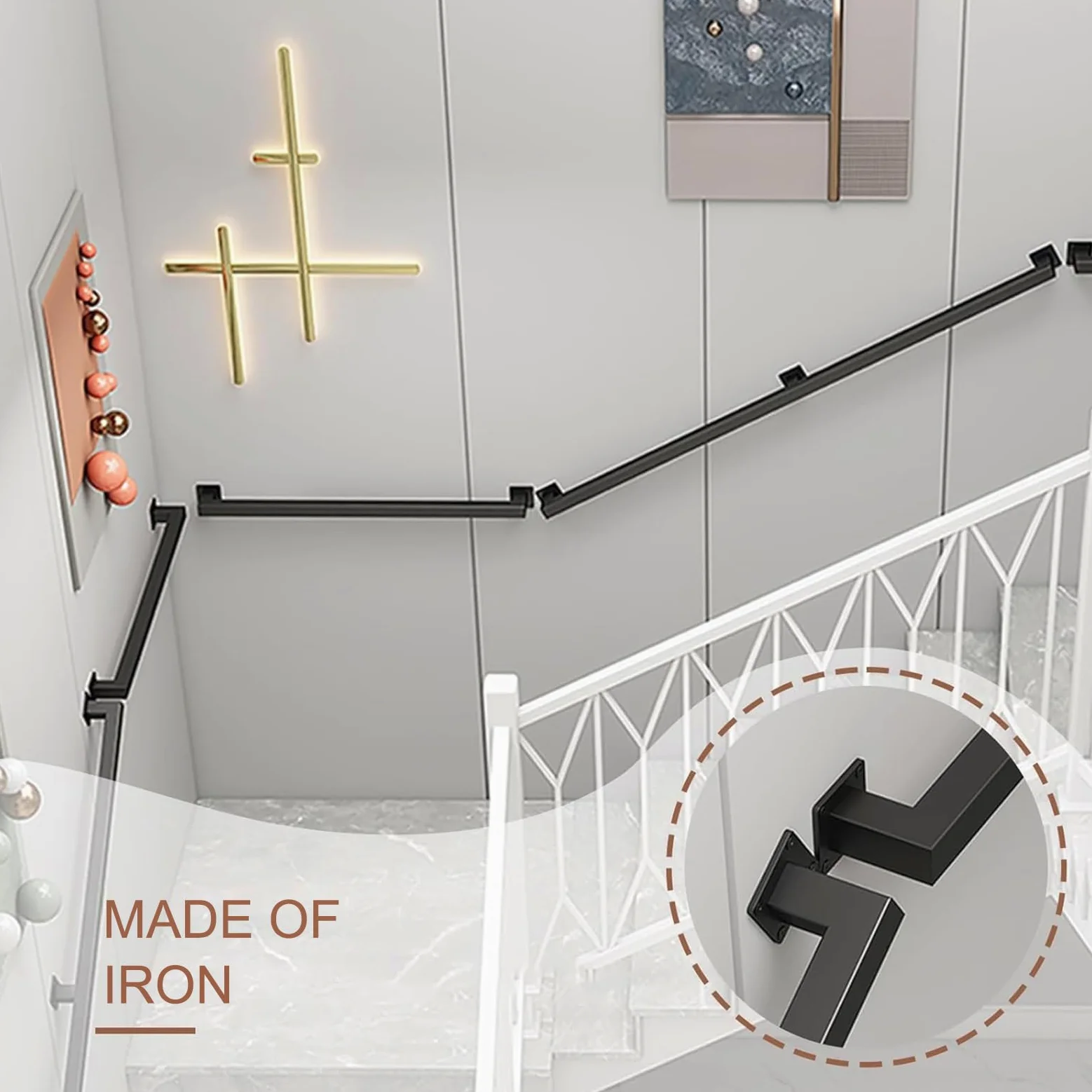 360cm Corrimano di Tubo in Ferro battuto Nero, corrimano Antiscivolo per Scale di Sicurezza,Adatto per Scale per WC da Bagno Corrimano per Interni ed Esterni