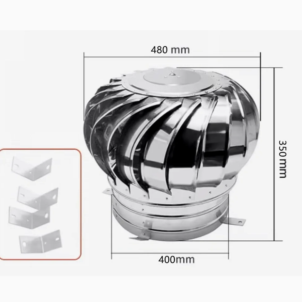 Cappello Eolico Rotante 100-400mm, Comignolo Girevole per Camini in Acciaio Inox, Cuscinetto Zincato Canna Fumaria Camino Cappello Testa Girevole, Zero Consumo(400mm/15.7in)