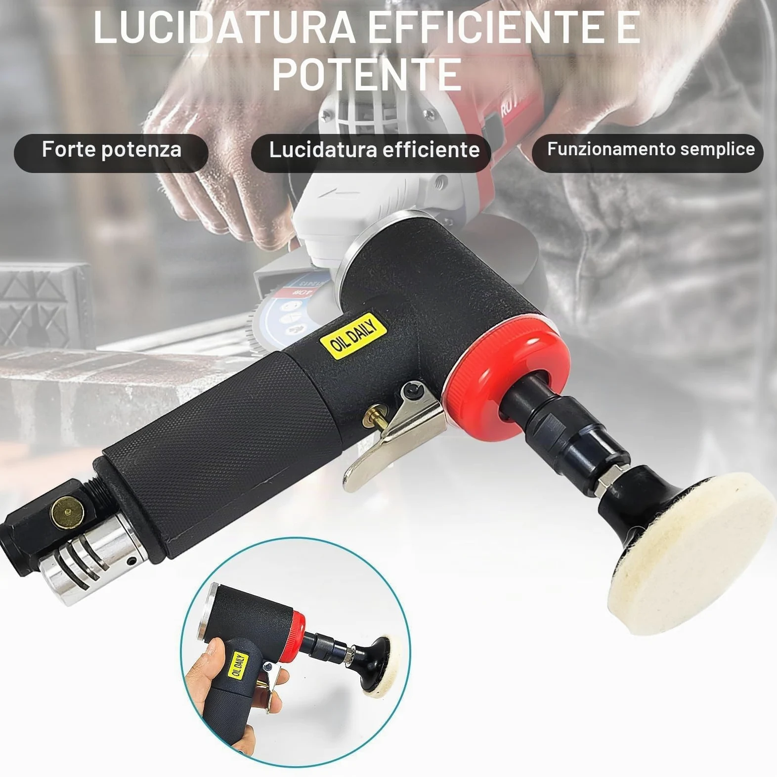 Mini Lucidatrice Auto, Mini Smerigliatrice Angolare Pneumatica con Mandrino a Pinza da 6 mm e 3 mm, Include Carteggiatrice e Mini Levigatrice con Set di 20 Dischi da 2 Pollici a Cambio Rapido