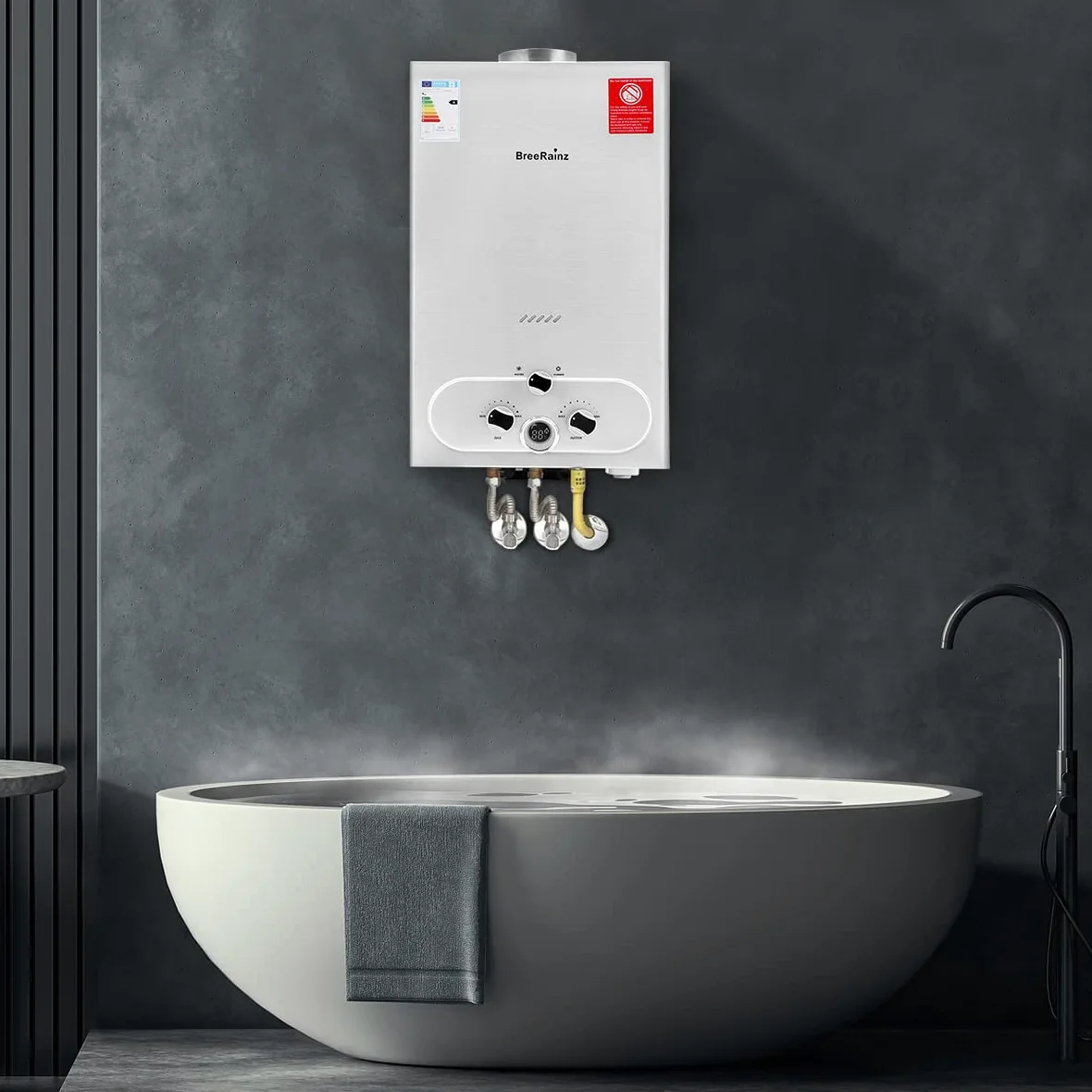 20LPM Scaldabagno Gas, 40KW Scaldabagno a Gas GPL con Pressione dell'Acqua Super Bassa di 0,1 bar Disponibile per Doccia e su Richiesta, Funzionamento a Propano Butano