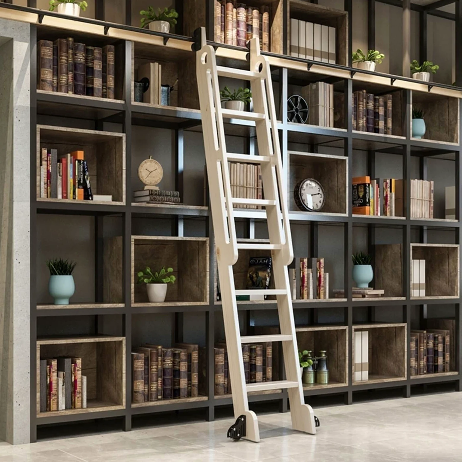 Kit Hardware per Binario Scorrevole con Scala per Biblioteca, Accessori per binari per Scale per librerie mobili con Ruote, Strumento di Spostamento della Scala in Acciaio al Carbonio