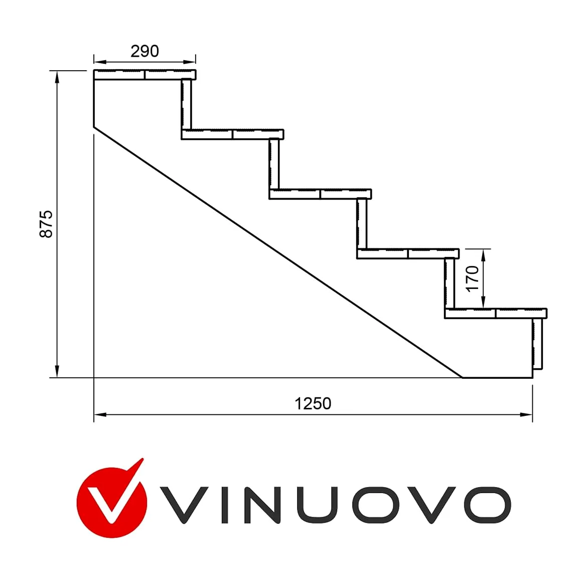 Scala esterna BERLIN, 5 gradini, Altezza 88cm, Larghezza 60cm, senza alzate, Scala in kit in Legno Autoclave- Vinuovo