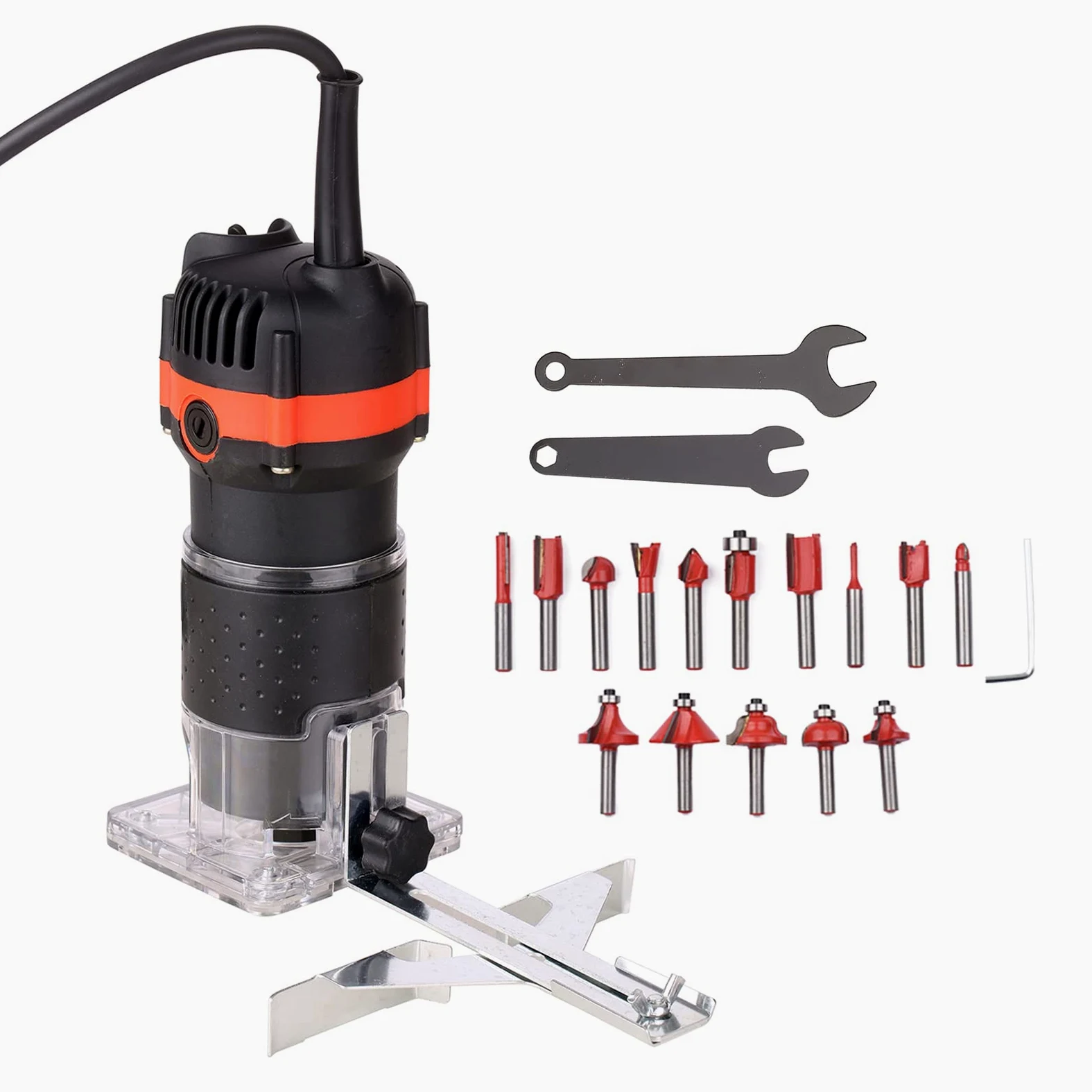 800W 30000r/min Trimmer per legno elettrico multifunzionale Router per legno Trimmer per laminato Trimmer per scanalatura professionale per falegname Carpentiere con 15 frese 220V