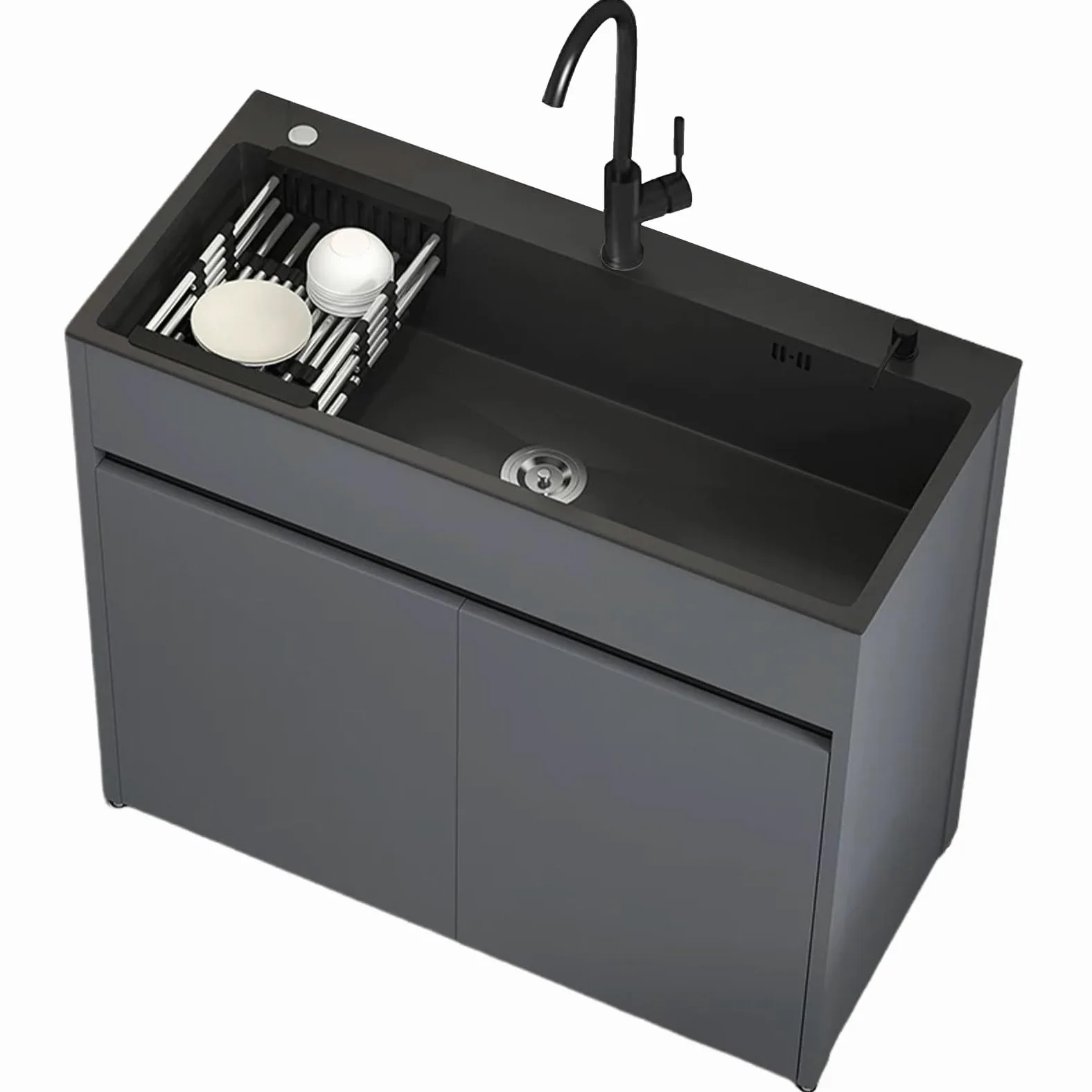Lavello in Acciaio Inossidabile 68 cm Autoportante con Mobile Sottolavello | Rubinetto a Due Manopole per Acqua Calda/Fredda | Ripiano | Interno/Esterno | Commerciale & Residenziale | Cucina/Bagno