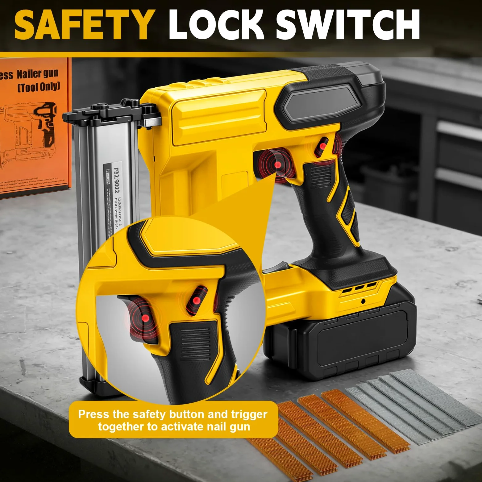 WingFly Pistola per Unghie a Batteria Compatibile con Dewalt 18 V, 20 V, Chiodatrice Professionale a Batteria con 1000 Chiodi, Pistola Elettrica per Progetti Fai Da Te in mobili, Falegnameria