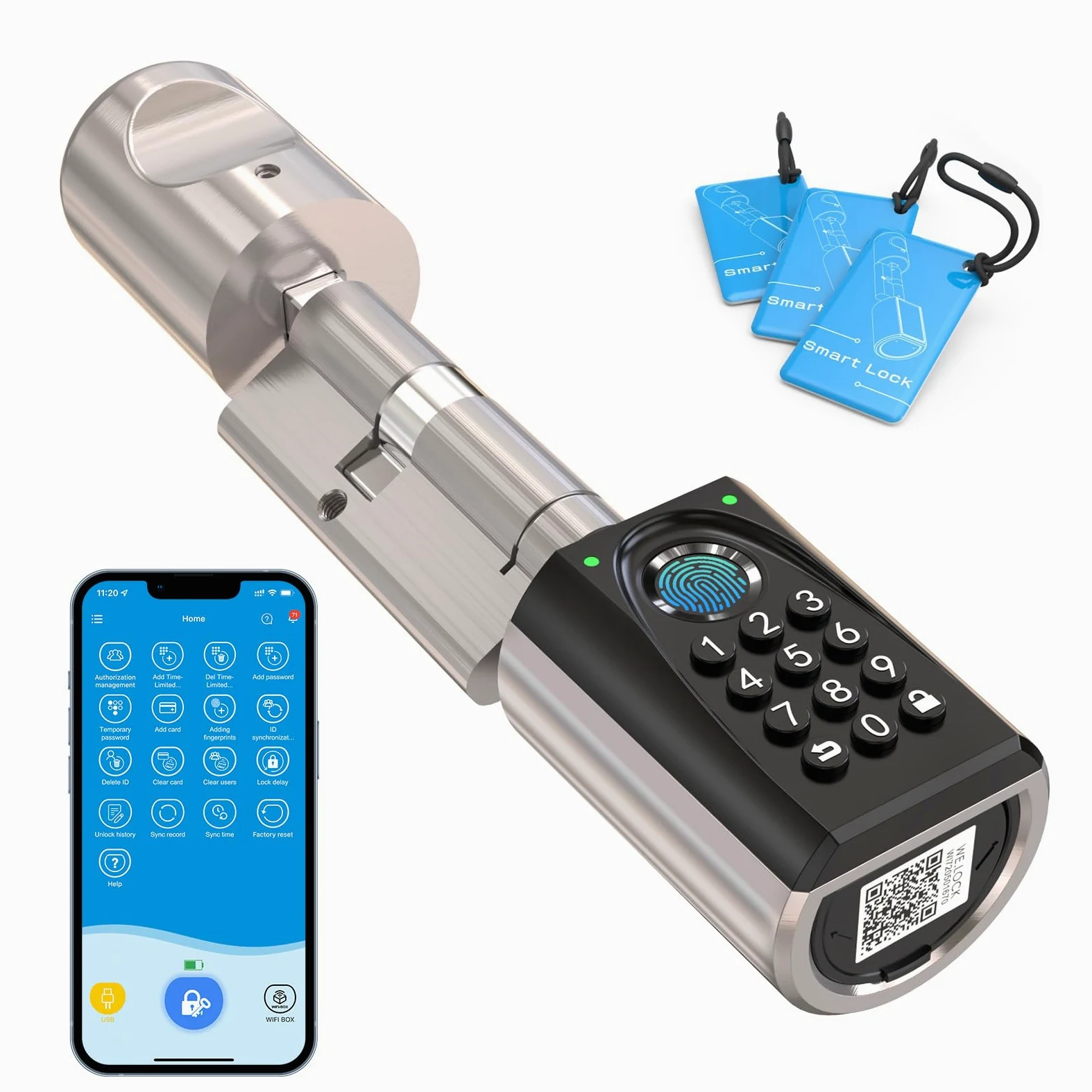 WELOCK ToucD41 - Serratura per porta digitale con codice elettronico, Smart Lock con scheda RFID, app, WiFi, impronte digitali, serratura per porta di casa, IP65, apertura intelligente per porte da 50